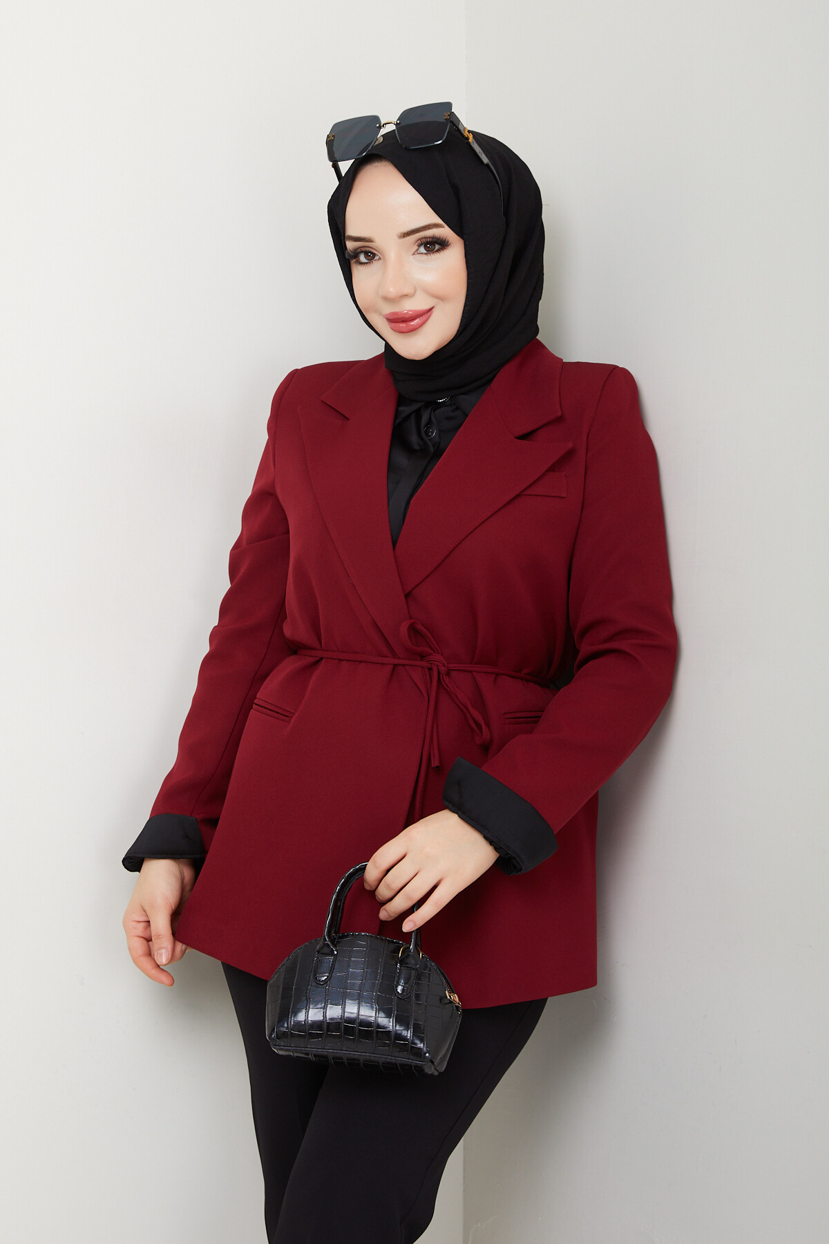 BEL BAĞCIK BLAZER CEKET - BORDO