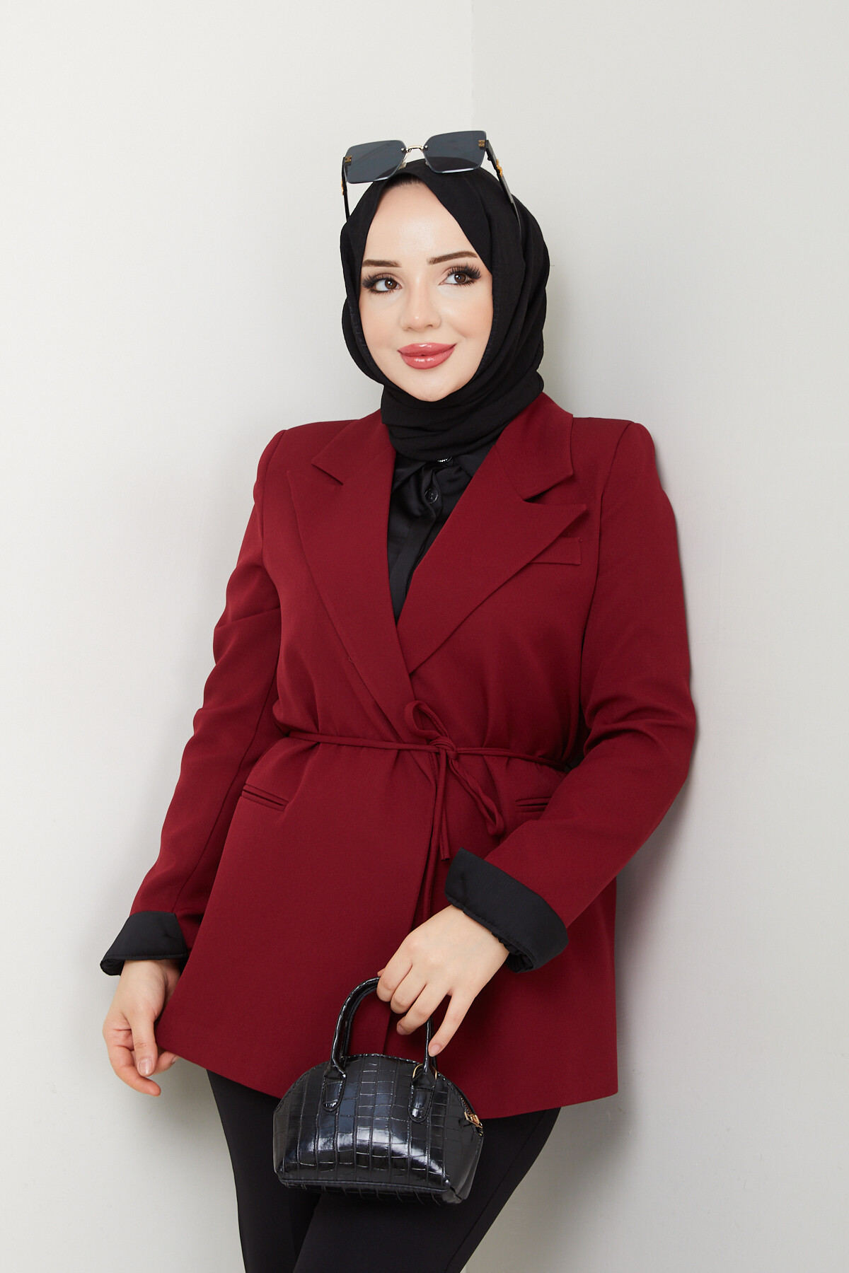 BEL BAĞCIK BLAZER CEKET - BORDO
