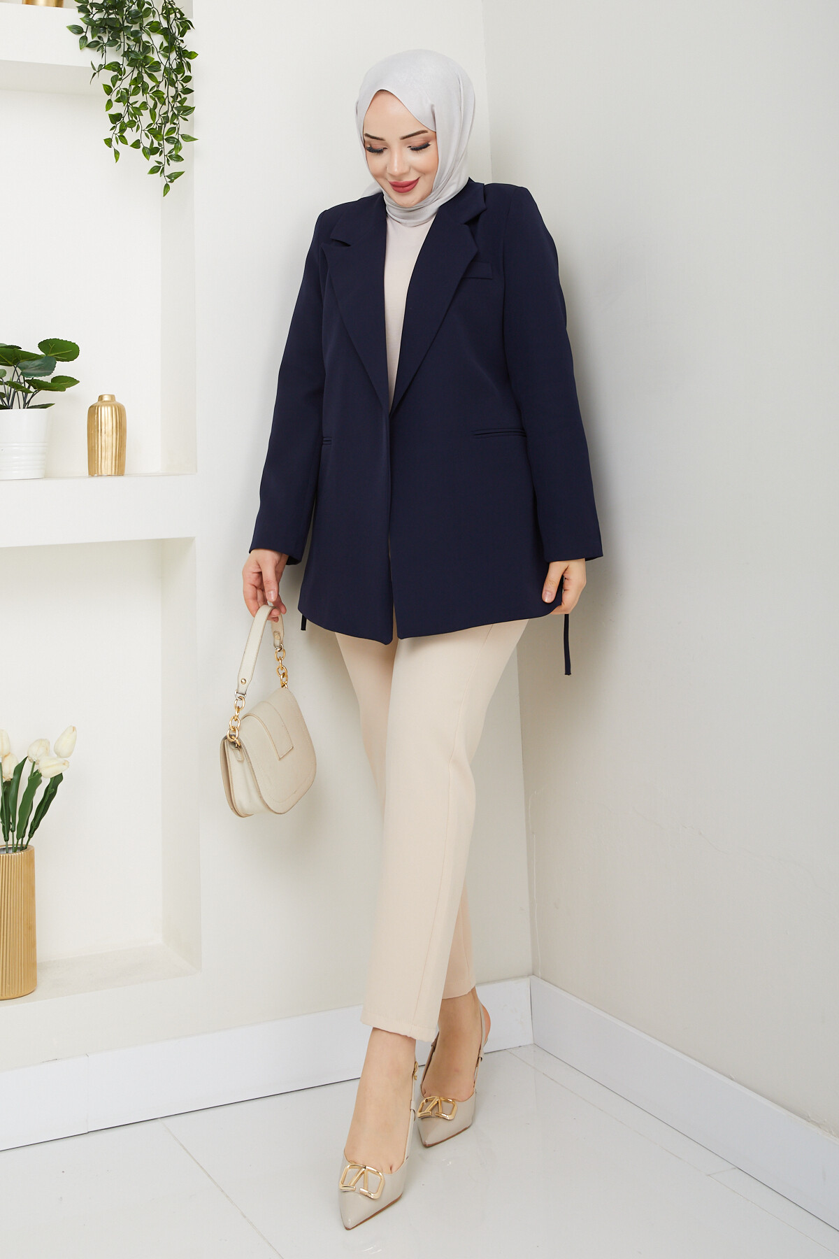 BEL BAĞCIK BLAZER CEKET - LACİVERT