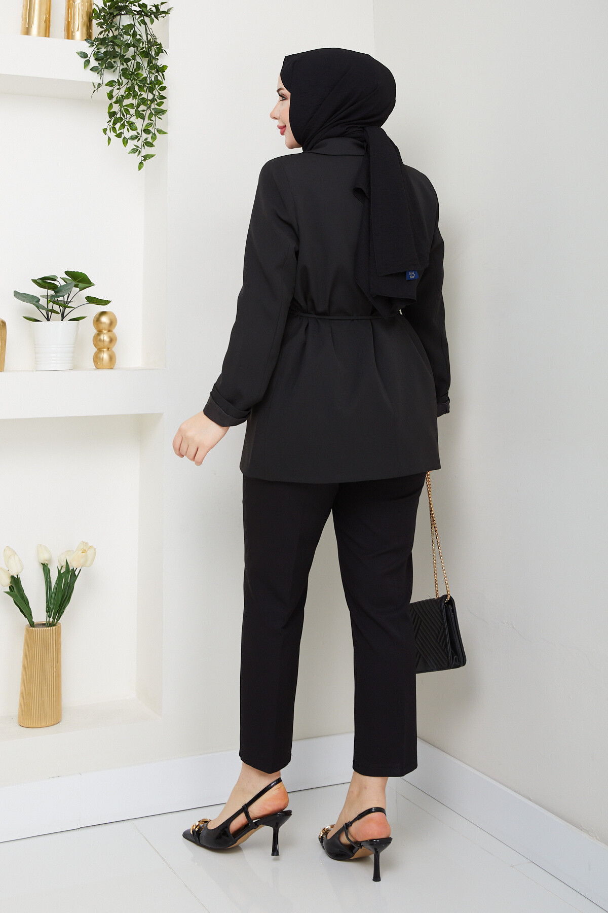 BEL BAĞCIK BLAZER CEKET - SİYAH