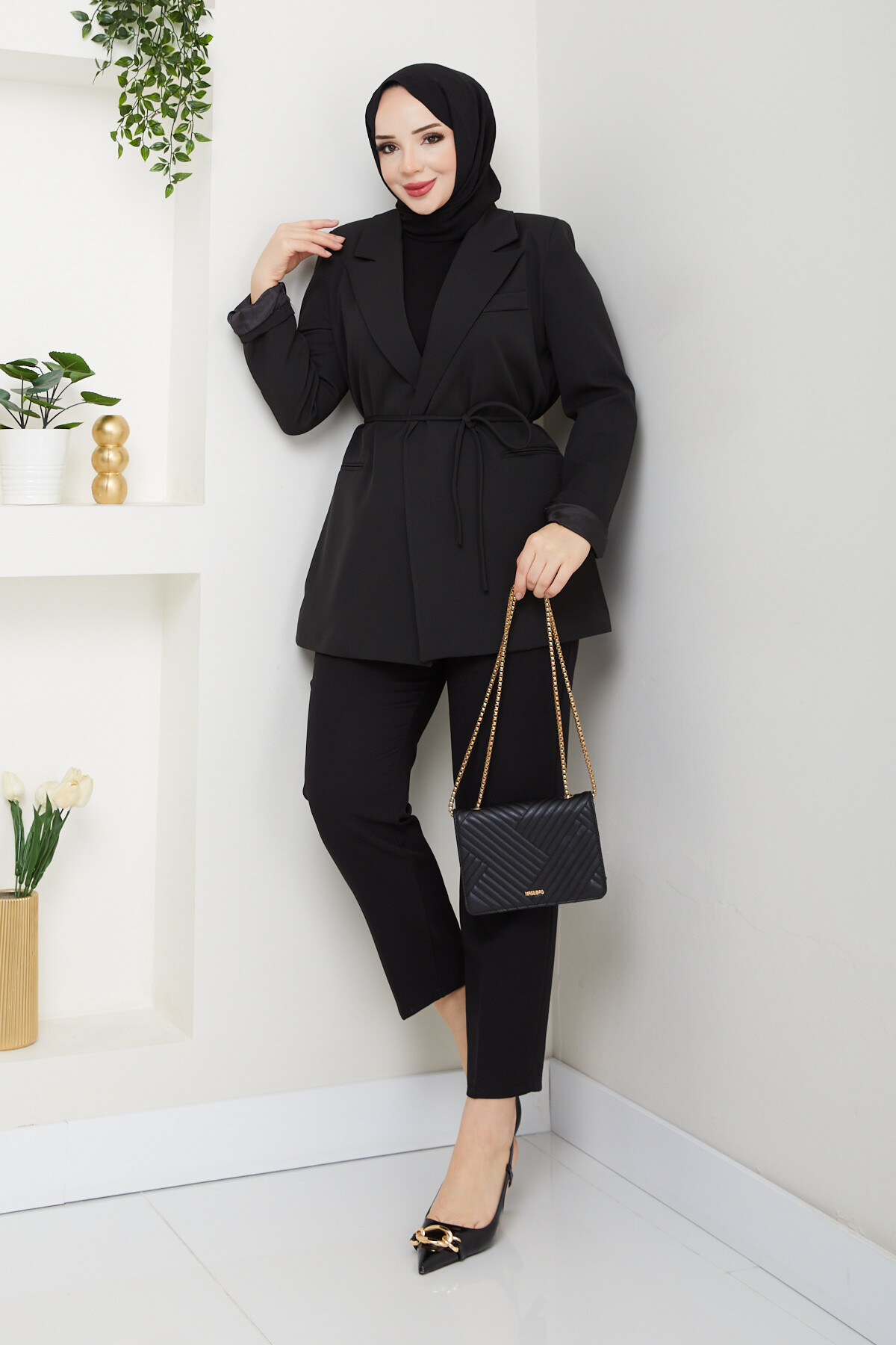 BEL BAĞCIK BLAZER CEKET - SİYAH