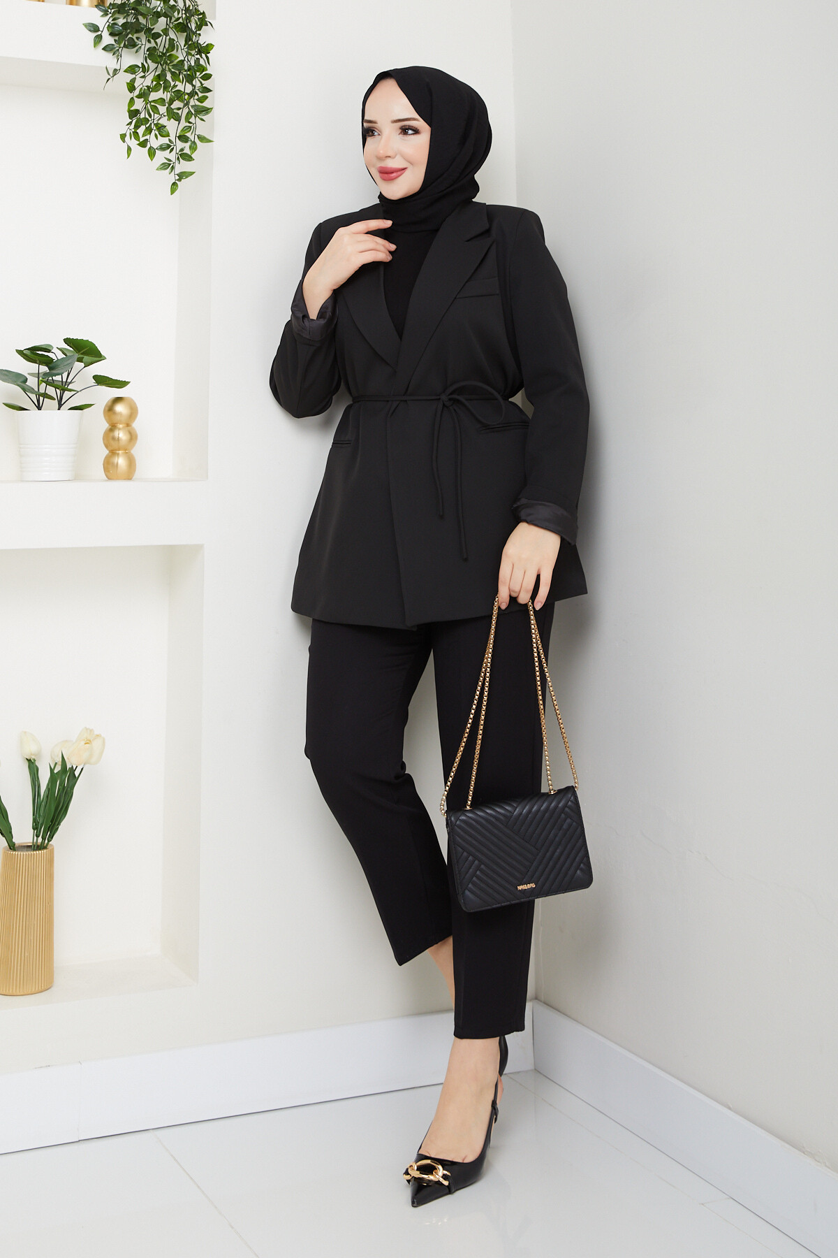 BEL BAĞCIK BLAZER CEKET - SİYAH