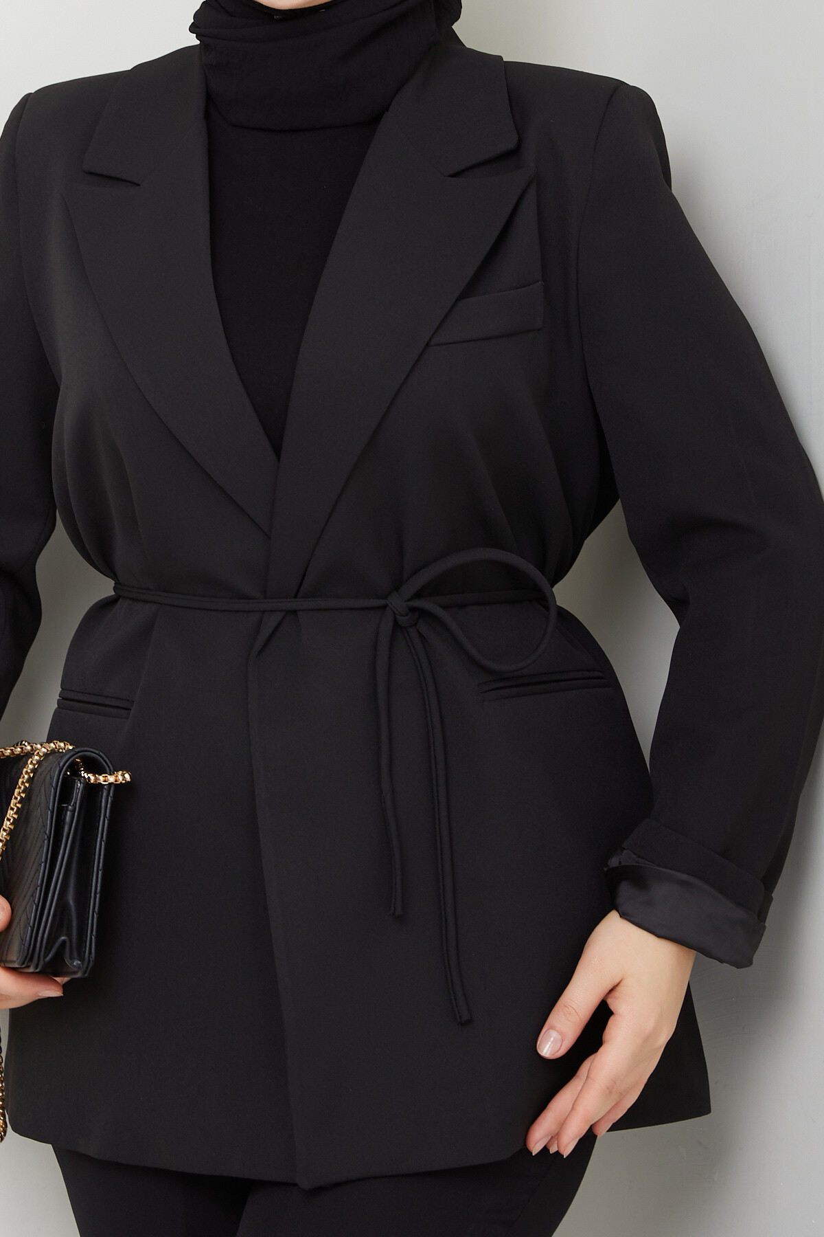 BEL BAĞCIK BLAZER CEKET - SİYAH