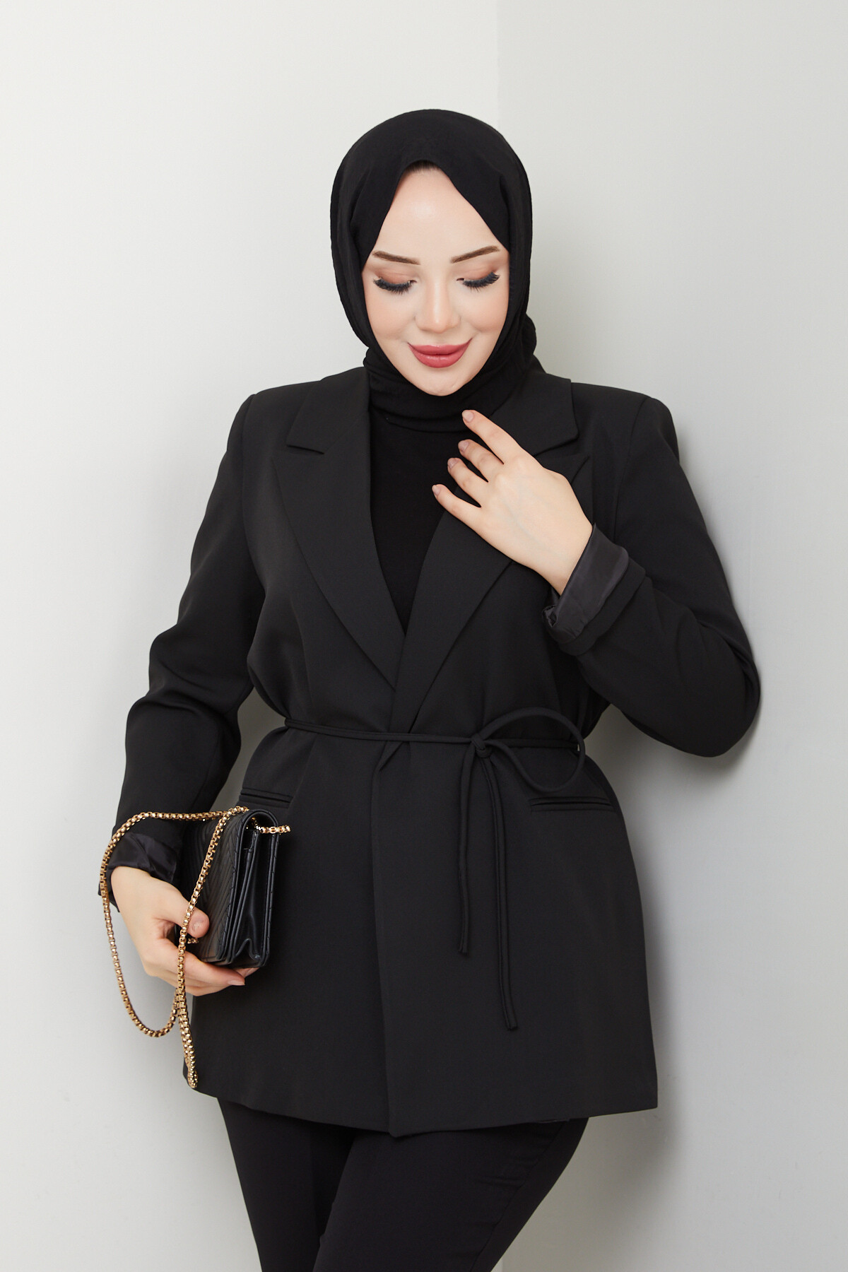 BEL BAĞCIK BLAZER CEKET - SİYAH