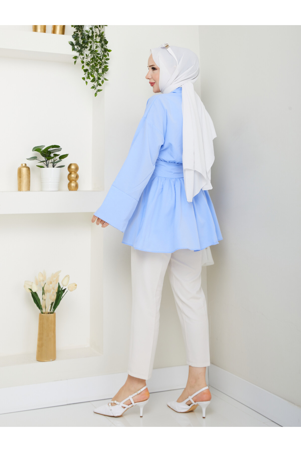 BELDEN OTURTMALI BAĞLAMALI GÖMLEK-BEBE MAVİ