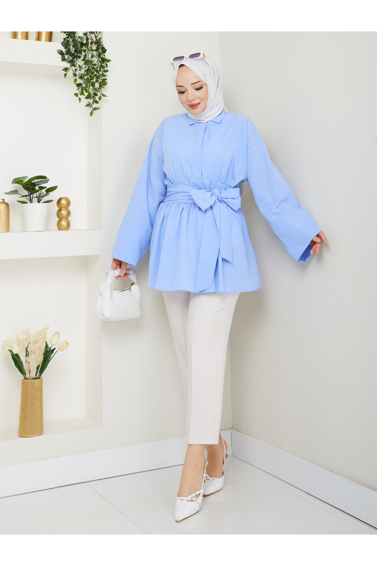 BELDEN OTURTMALI BAĞLAMALI GÖMLEK-BEBE MAVİ