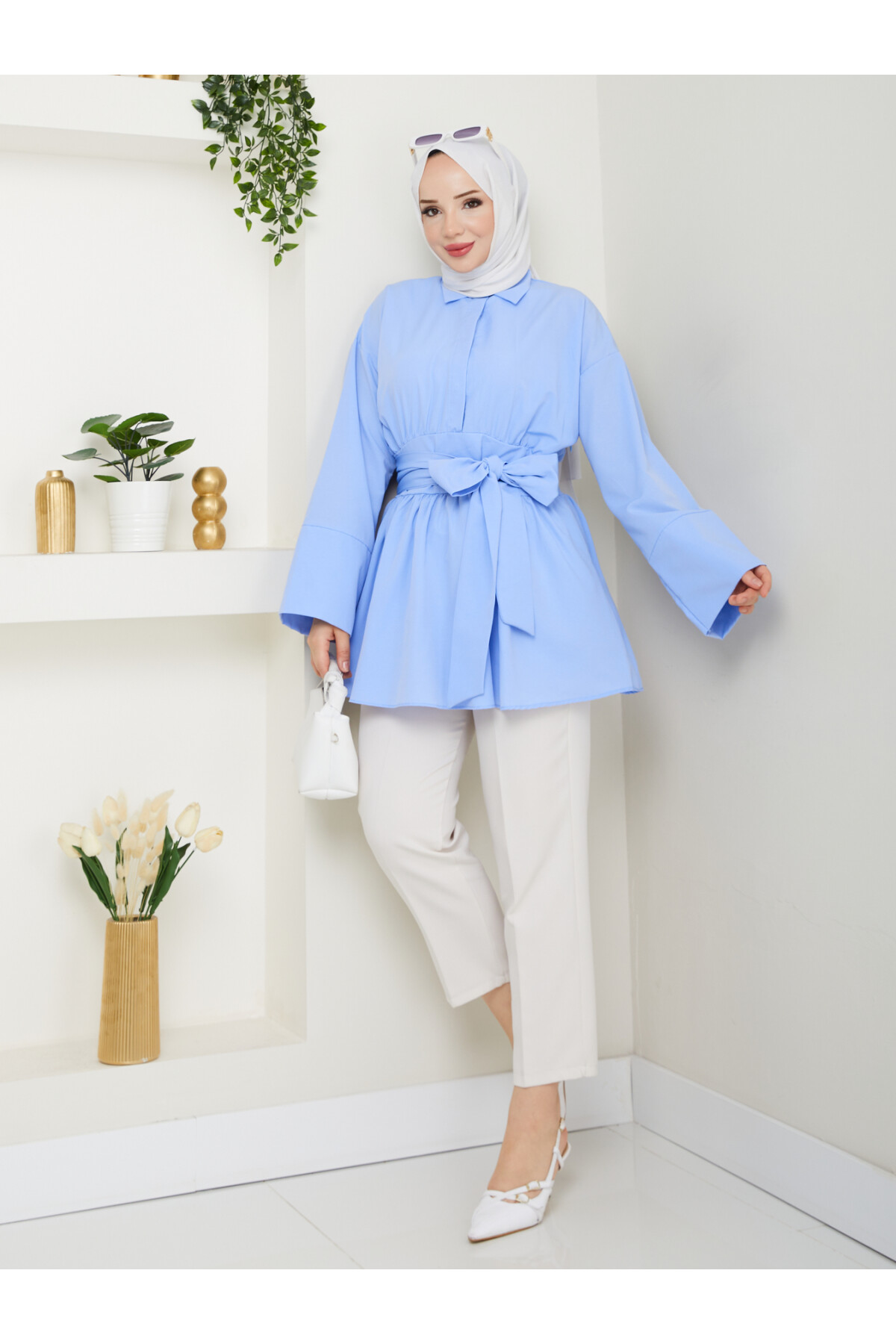 BELDEN OTURTMALI BAĞLAMALI GÖMLEK-BEBE MAVİ