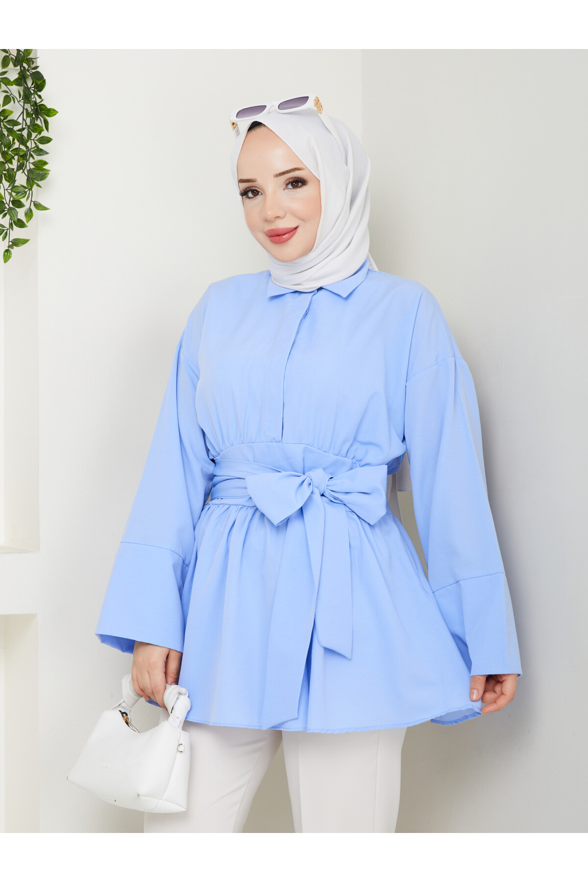 BELDEN OTURTMALI BAĞLAMALI GÖMLEK-BEBE MAVİ