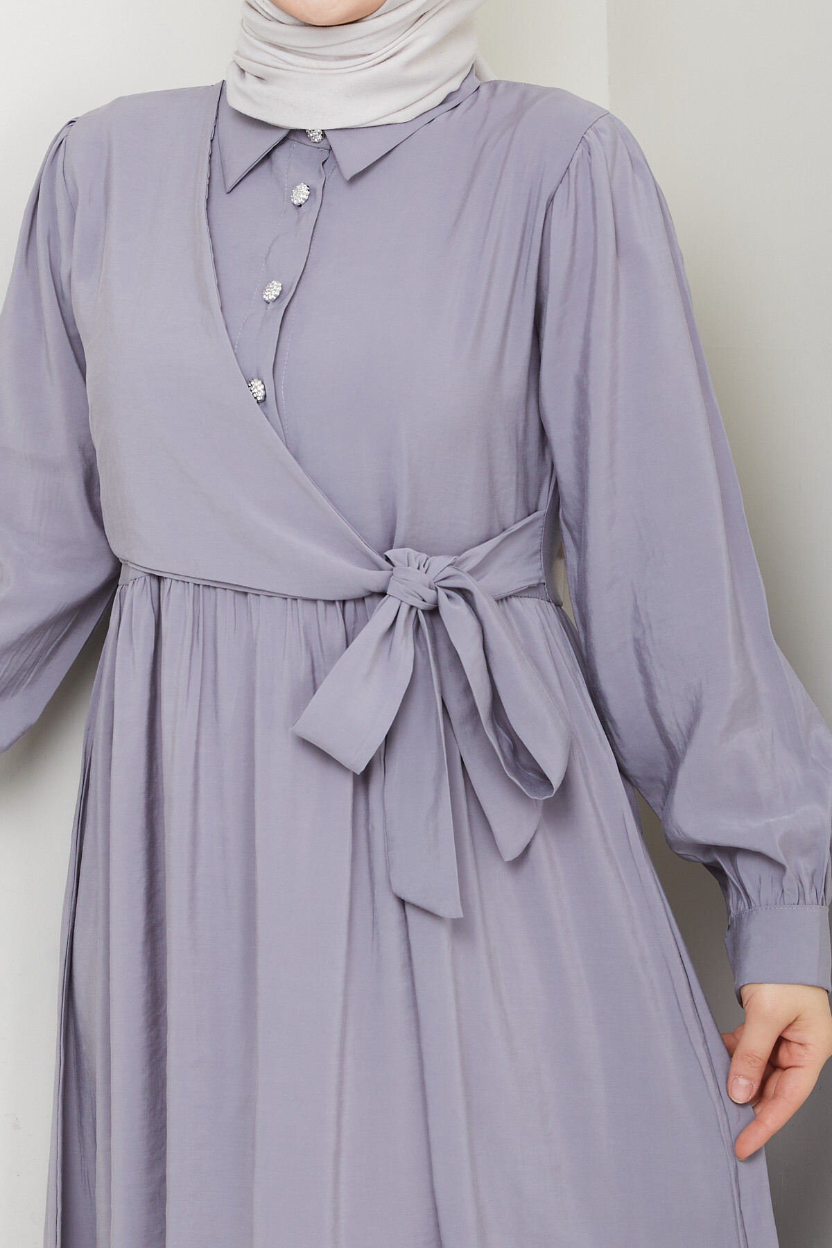 BOLEROLU ELMAS DÜĞMELİ ELBİSE-GRİ