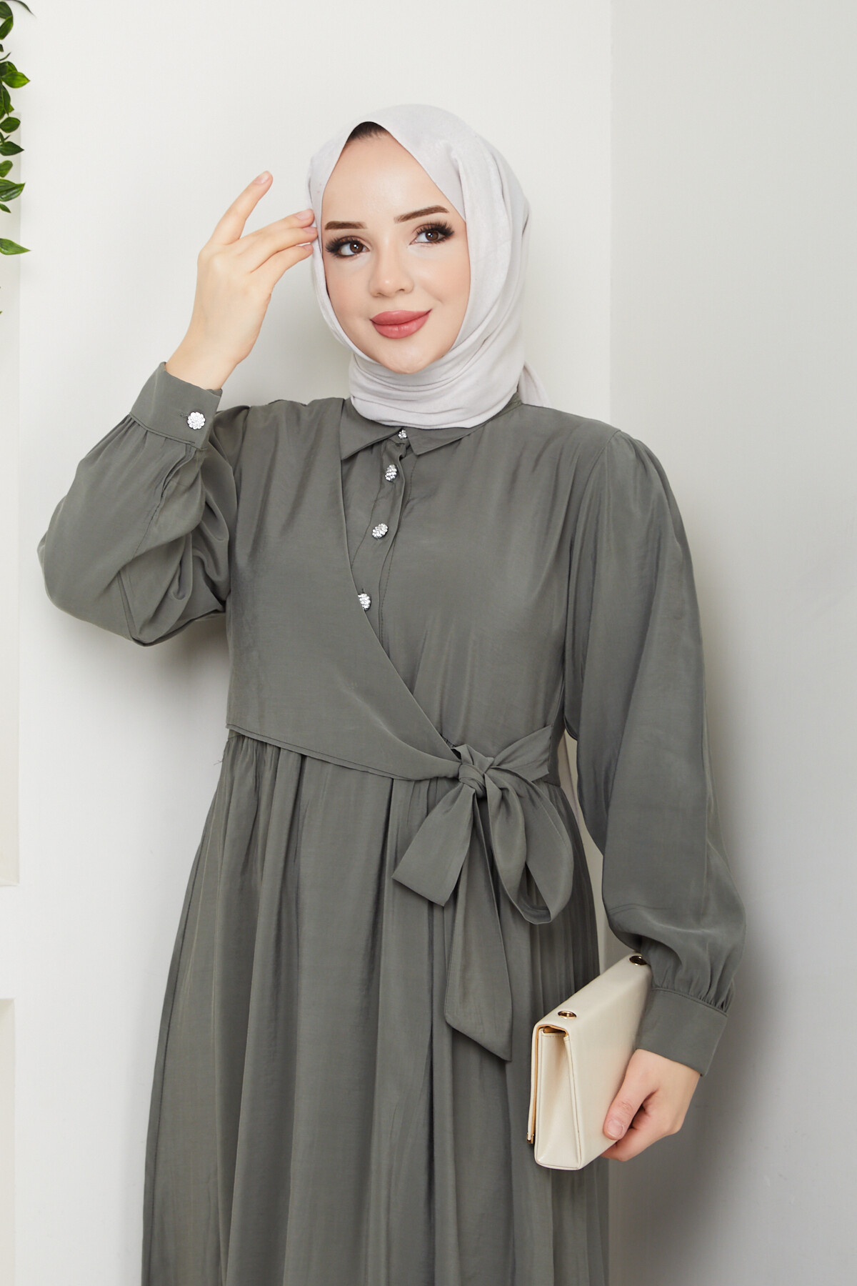 BOLEROLU ELMAS DÜĞMELİ ELBİSE-YEŞİL