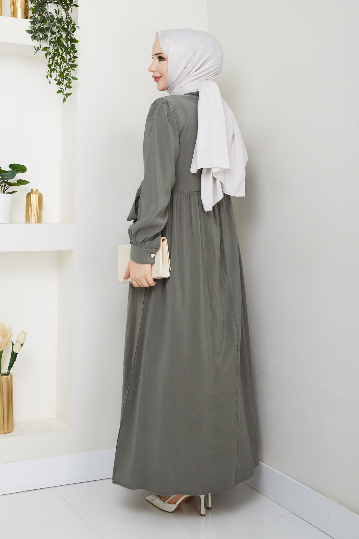 BOLEROLU ELMAS DÜĞMELİ ELBİSE-YEŞİL