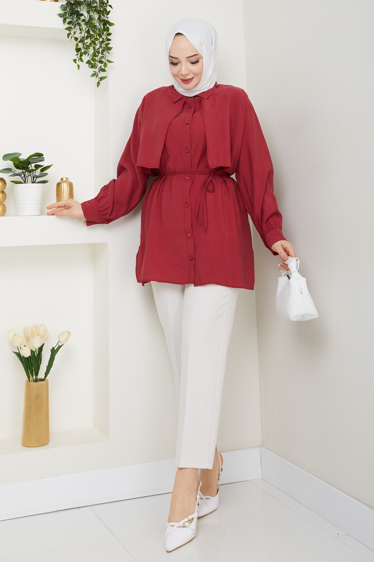 BOLEROLU GÖMLEK-BORDO