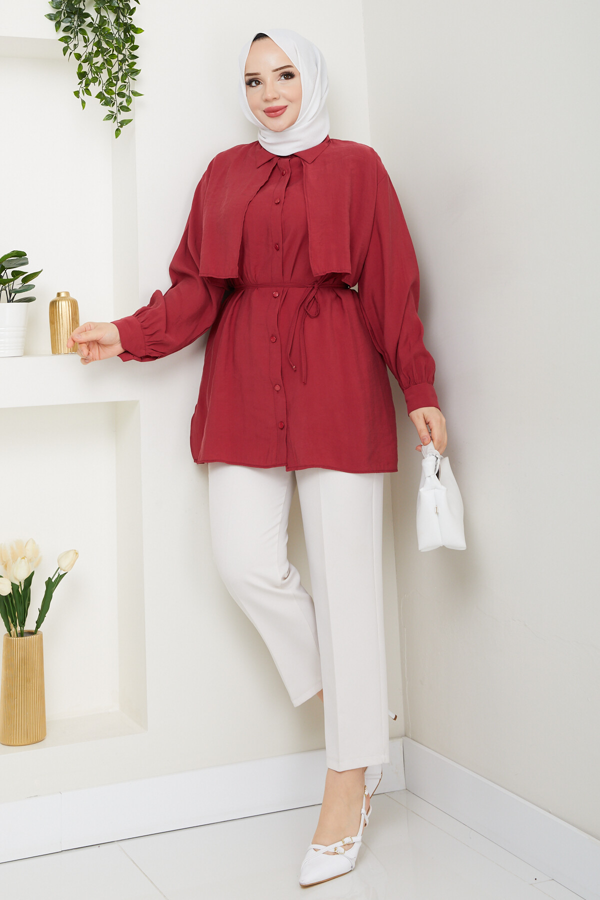 BOLEROLU GÖMLEK-BORDO