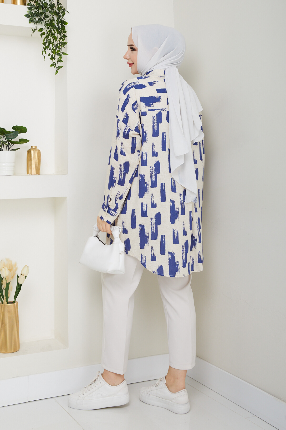 BOYA DESEN GÖMLEK-MAVİ