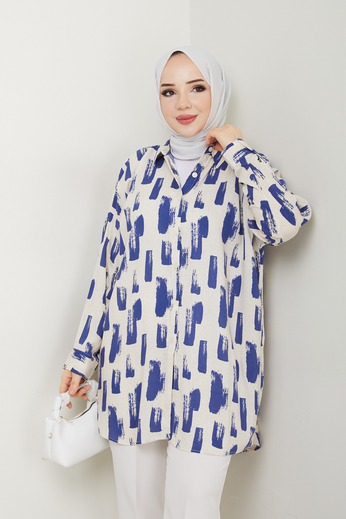 BOYA DESEN GÖMLEK-MAVİ