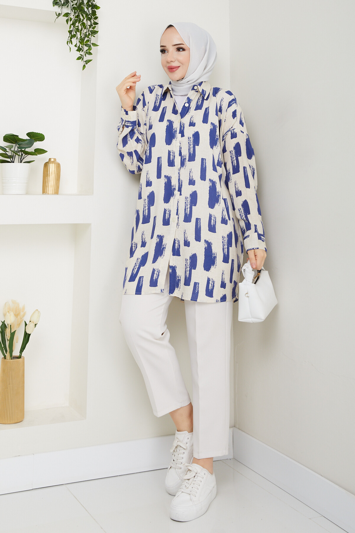 BOYA DESEN GÖMLEK-MAVİ