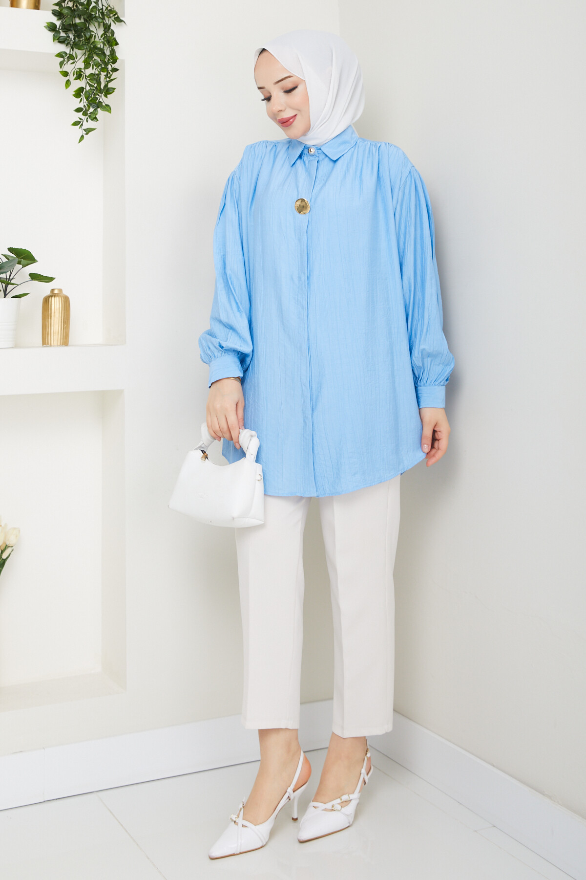 BROŞ DÜĞME DETAY GÖMLEK-BEBE MAVİ