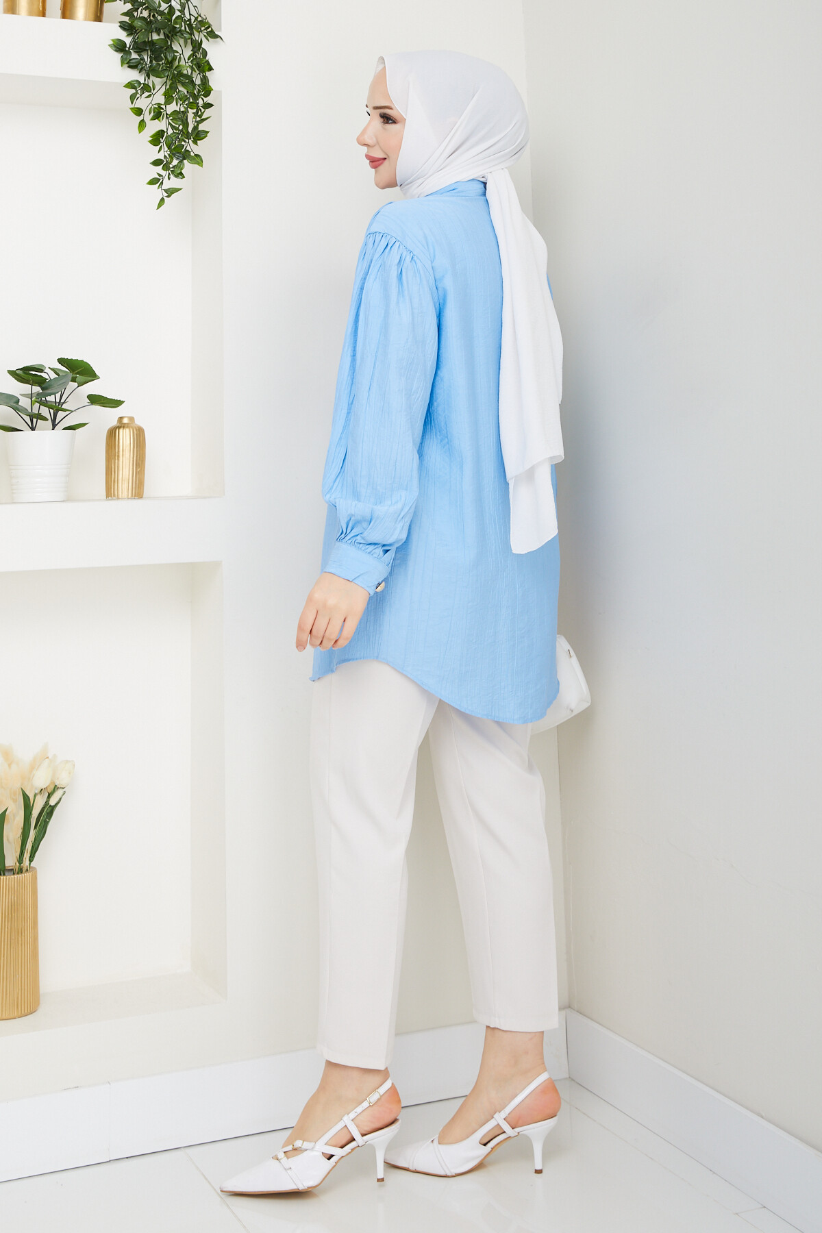 BROŞ DÜĞME DETAY GÖMLEK-BEBE MAVİ