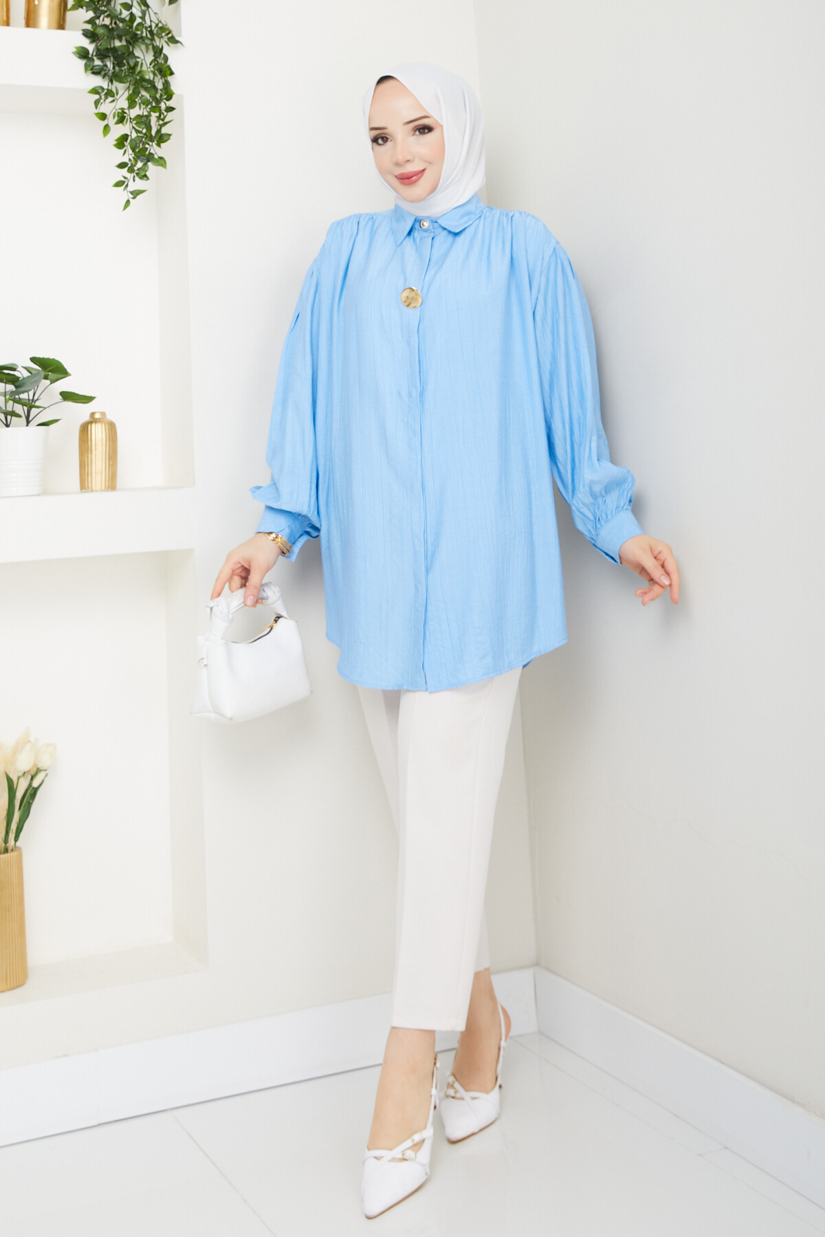 BROŞ DÜĞME DETAY GÖMLEK-BEBE MAVİ