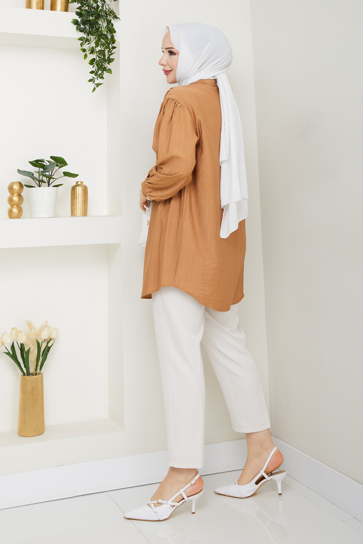 BROŞ DÜĞME DETAY GÖMLEK-KİREMİT