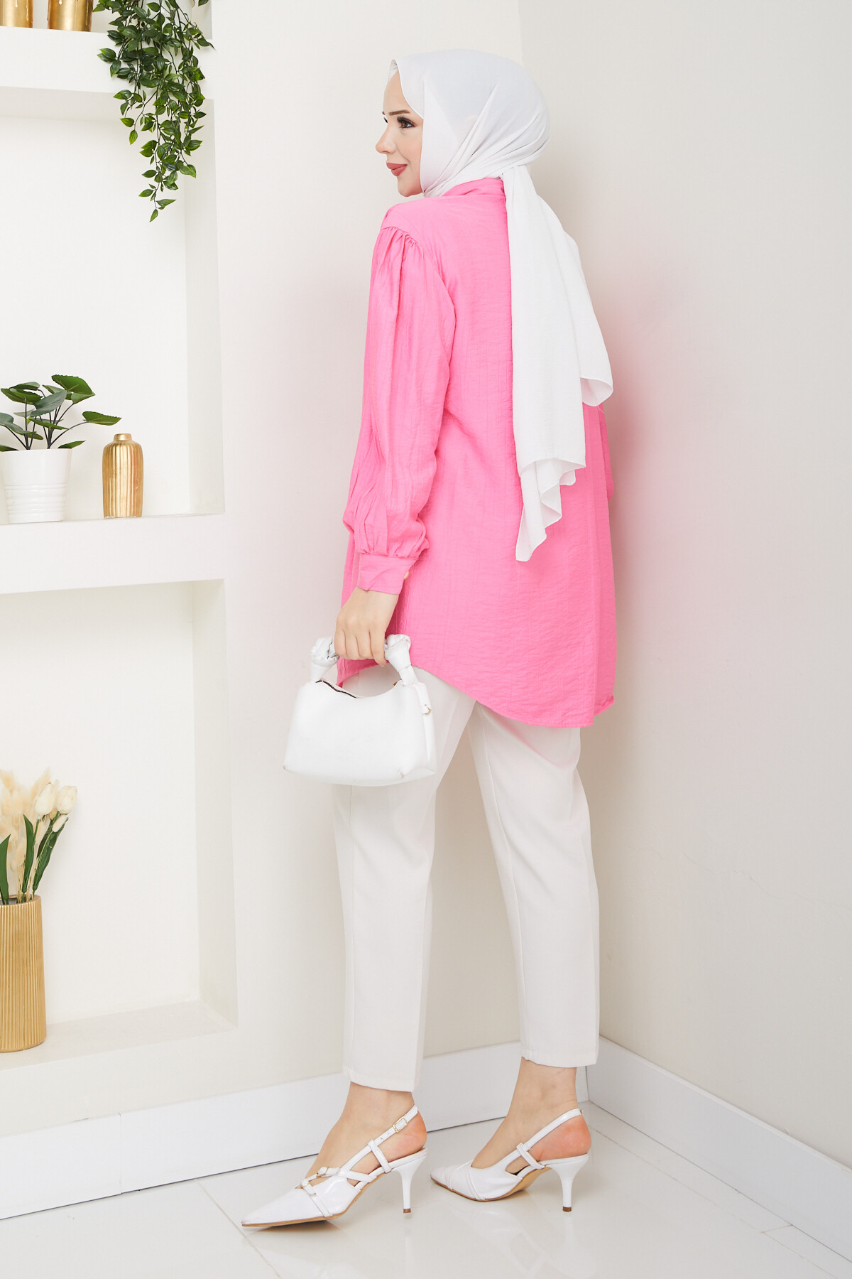 BROŞ DÜĞME DETAY GÖMLEK-PEMBE