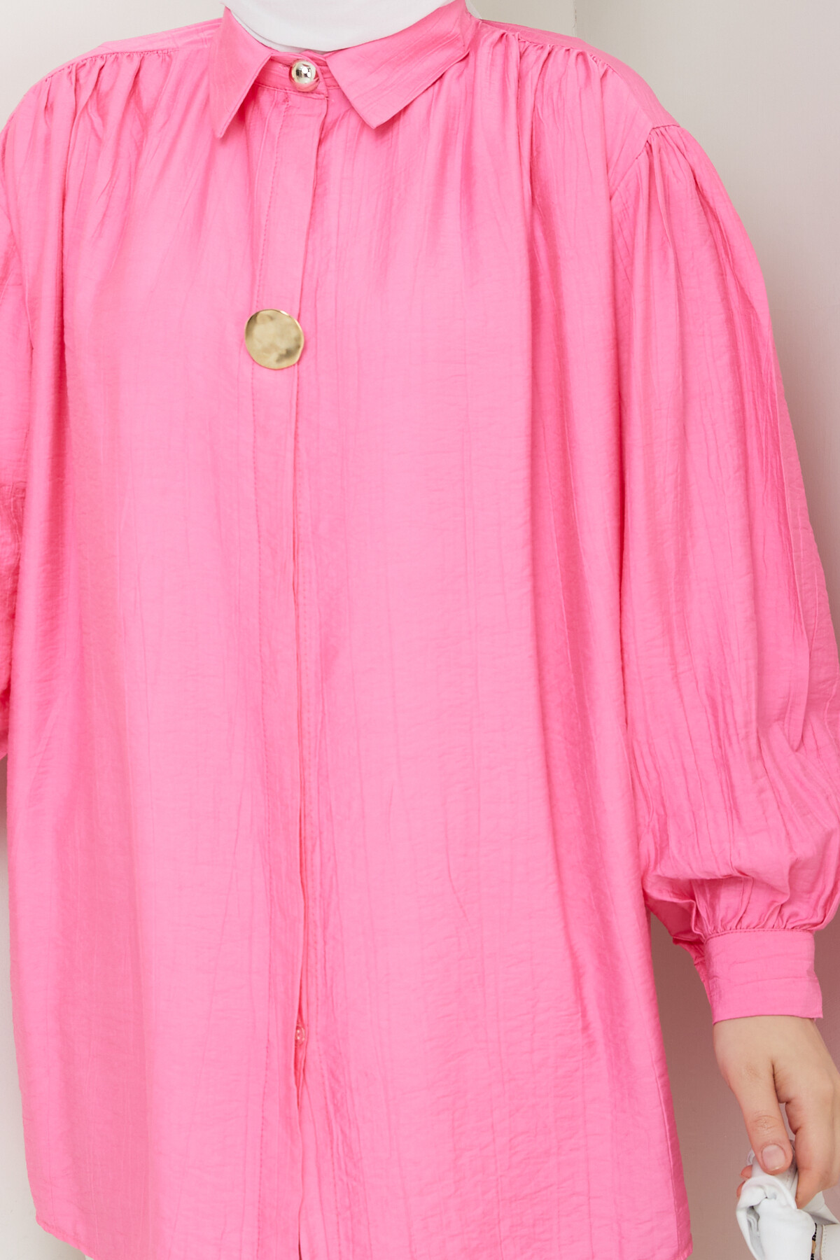 BROŞ DÜĞME DETAY GÖMLEK-PEMBE