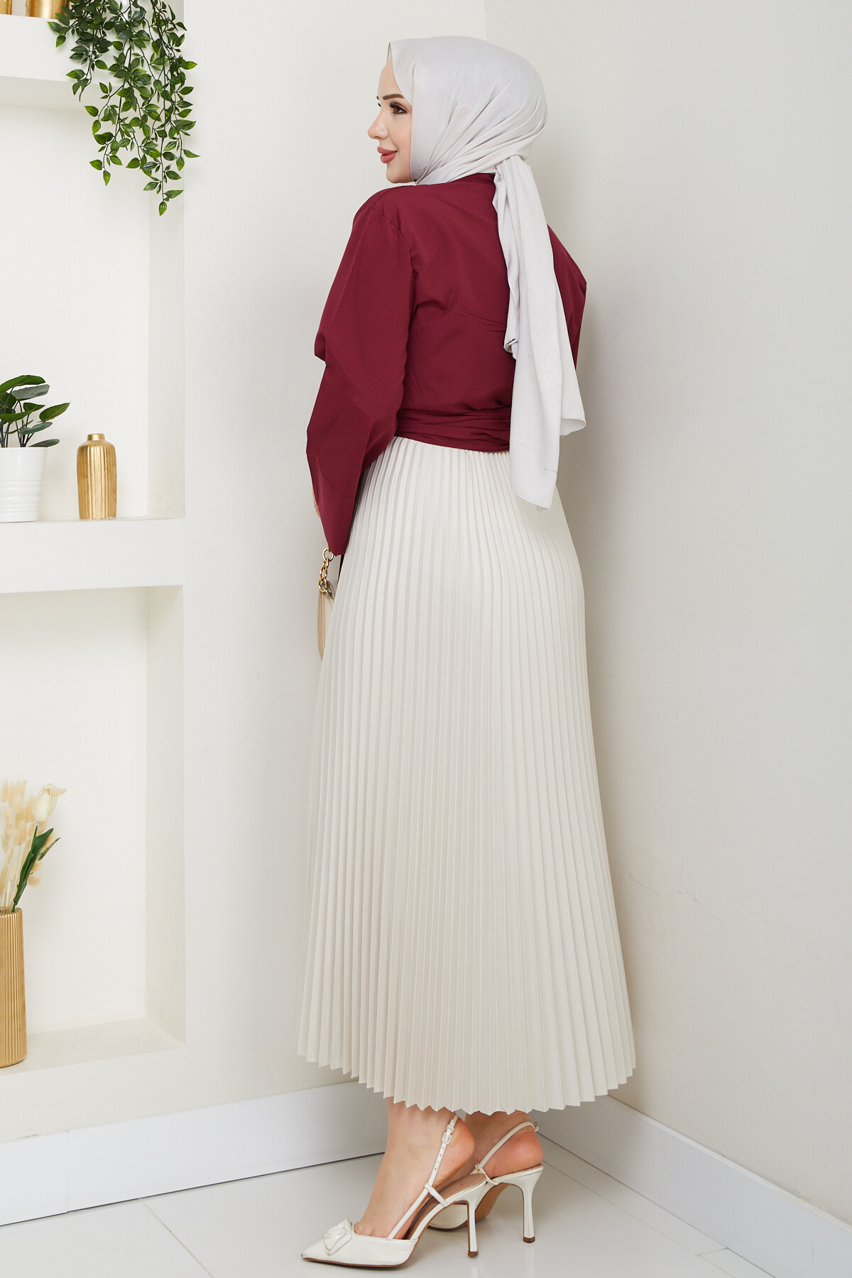 ÇAPRAZ BAĞLAMALI CROP ETEK KOMBİN-BORDO