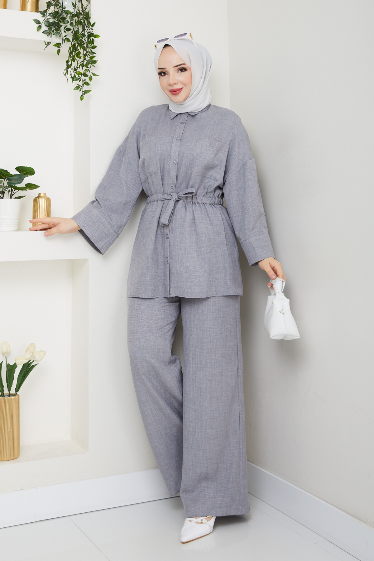 ÇİFT CEP BEL BÜZGÜLÜ TAKIM-GRİ