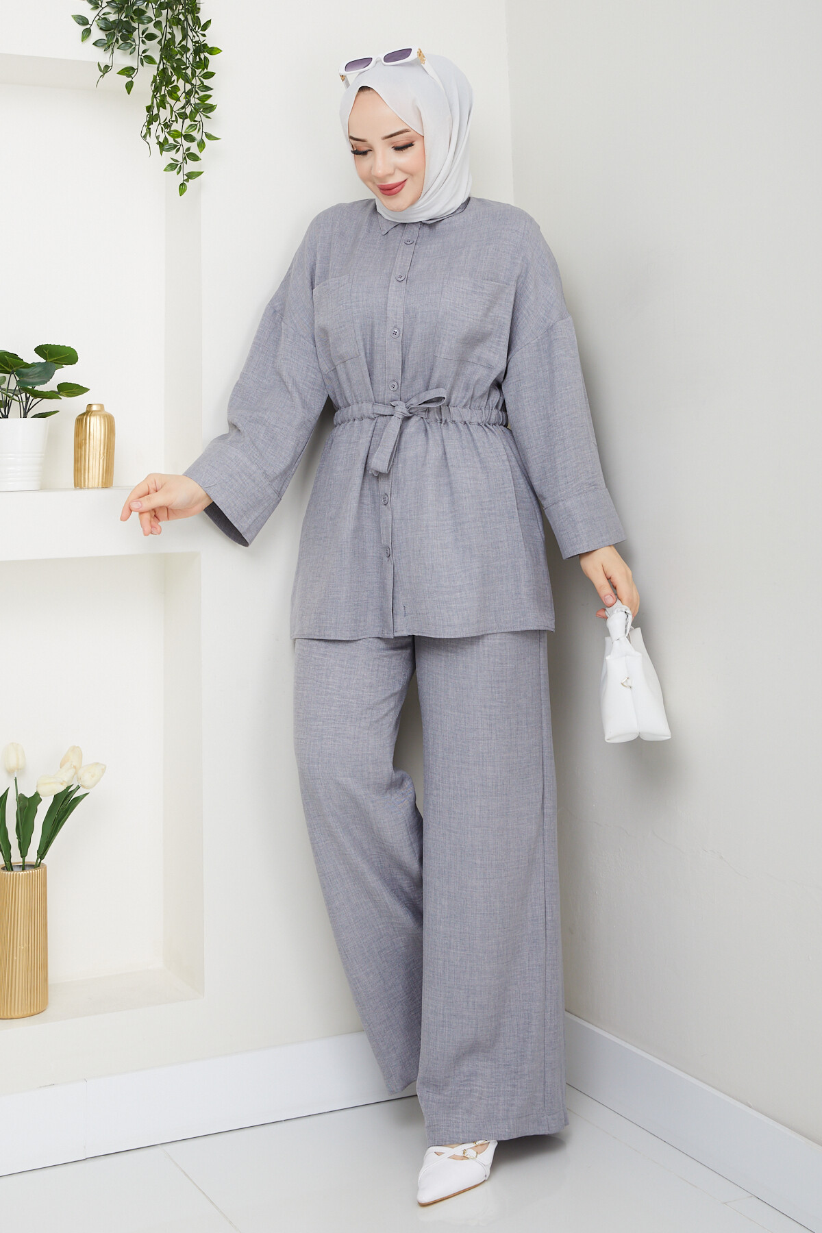 ÇİFT CEP BEL BÜZGÜLÜ TAKIM-GRİ