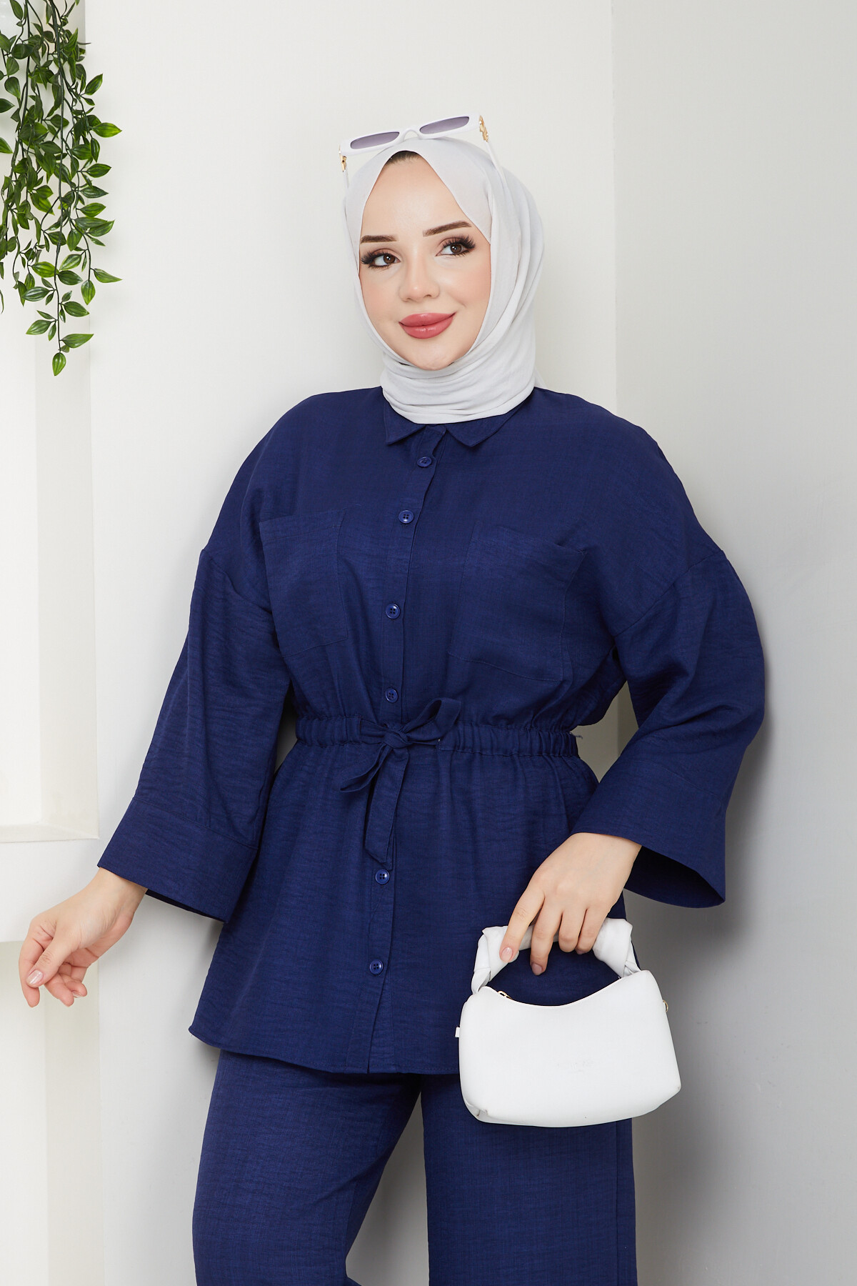 ÇİFT CEP BEL BÜZGÜLÜ TAKIM-LACİVERT