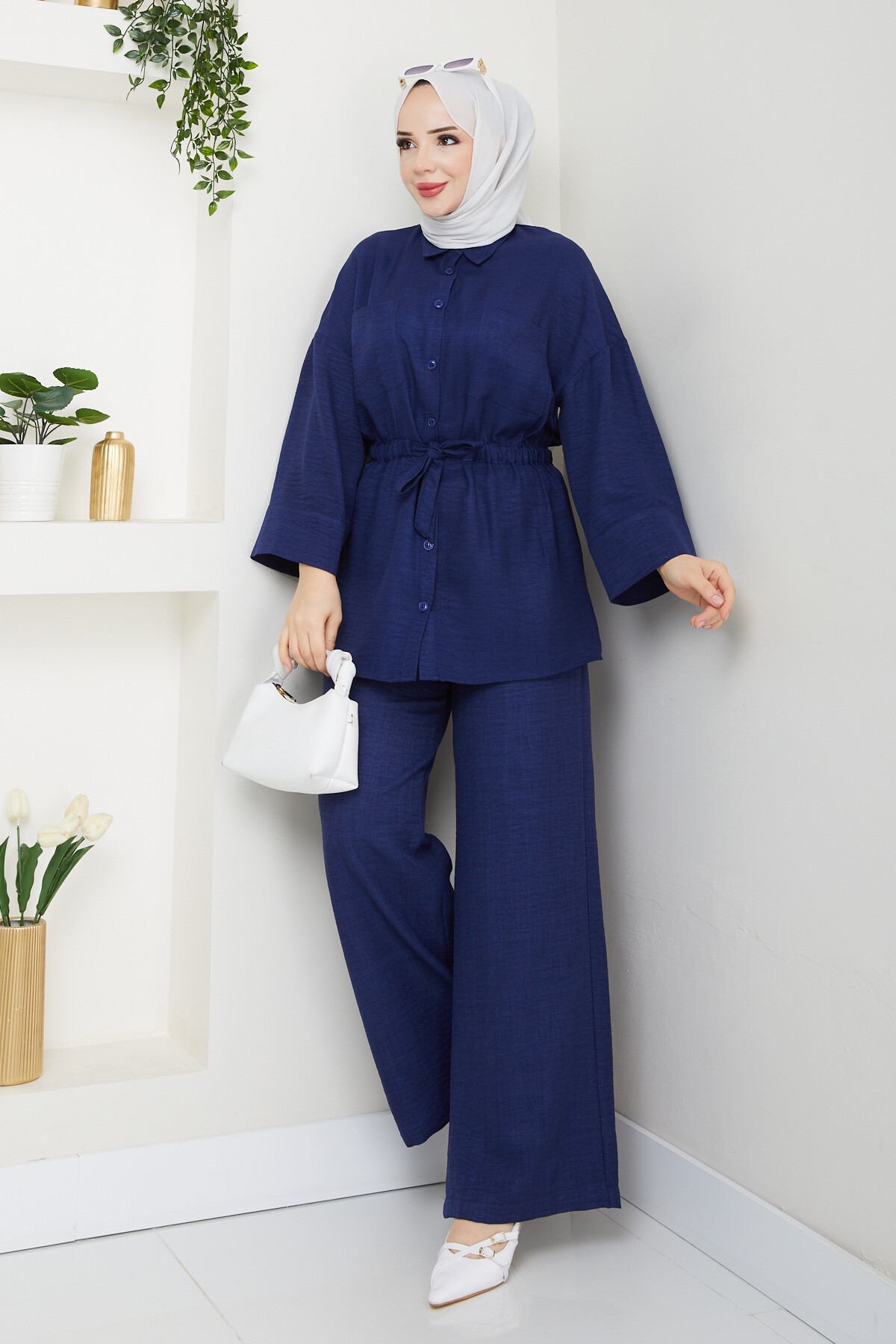 ÇİFT CEP BEL BÜZGÜLÜ TAKIM-LACİVERT