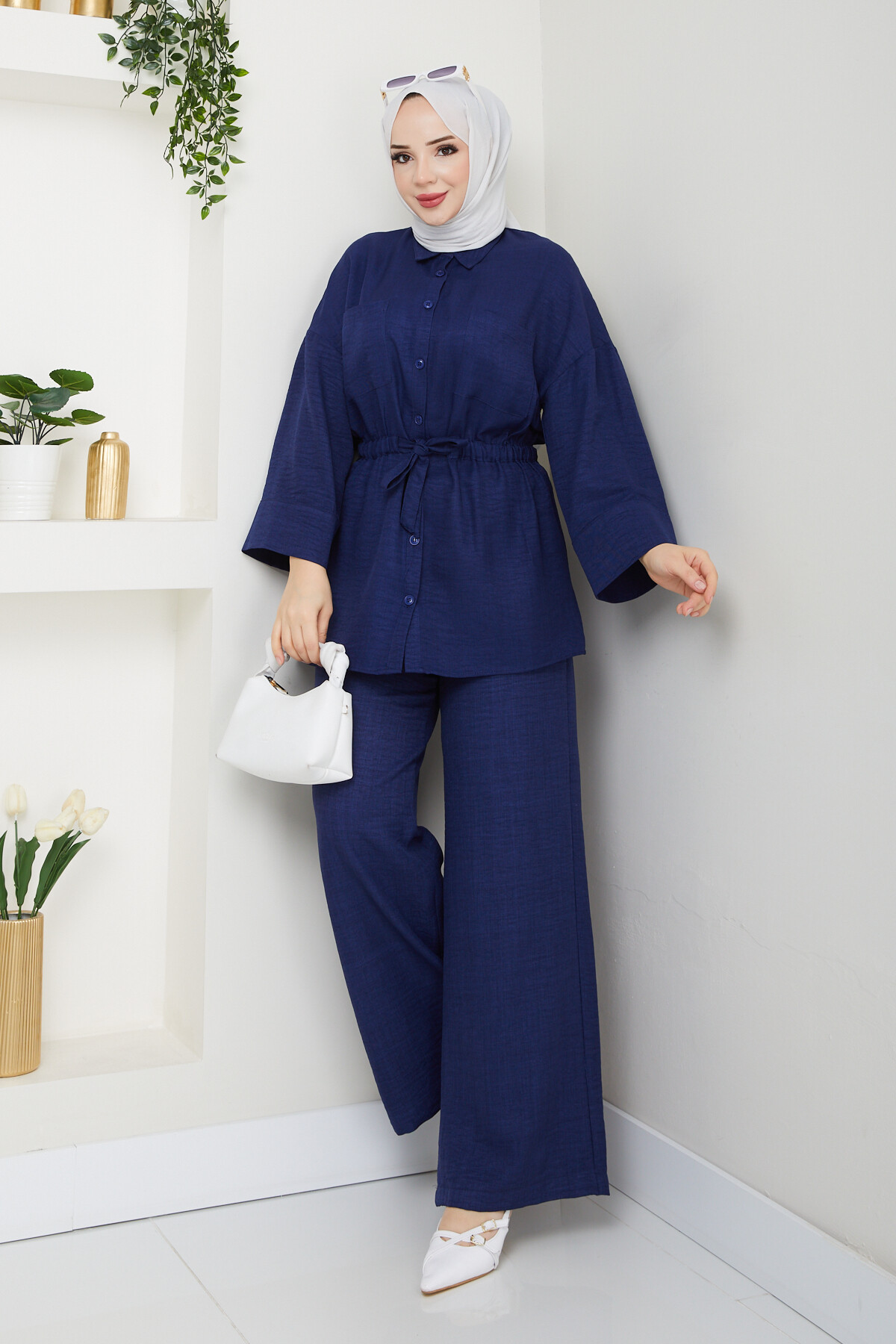 ÇİFT CEP BEL BÜZGÜLÜ TAKIM-LACİVERT