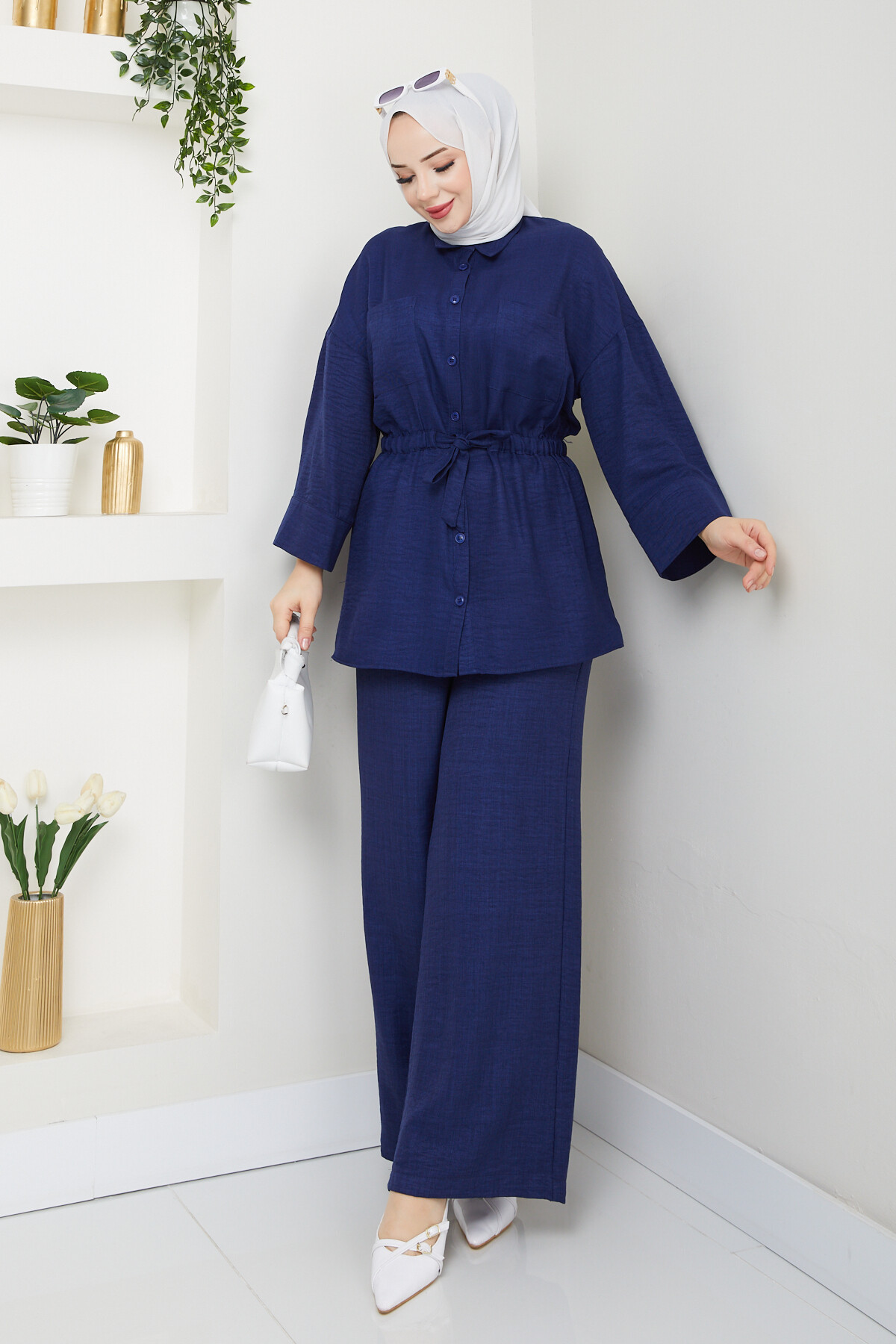 ÇİFT CEP BEL BÜZGÜLÜ TAKIM-LACİVERT