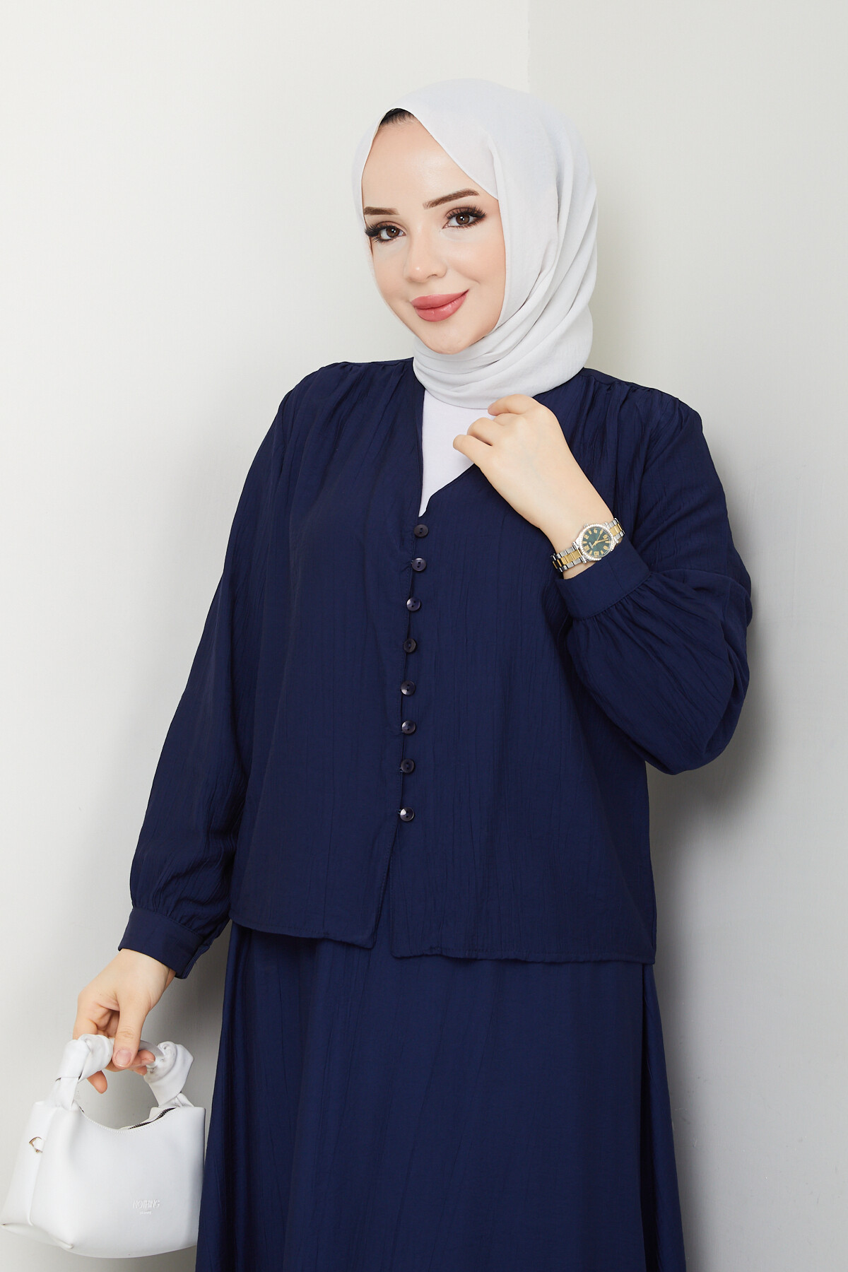 ÇİLEK DÜĞMELİ ETEKLİ TAKIM-LACİVERT