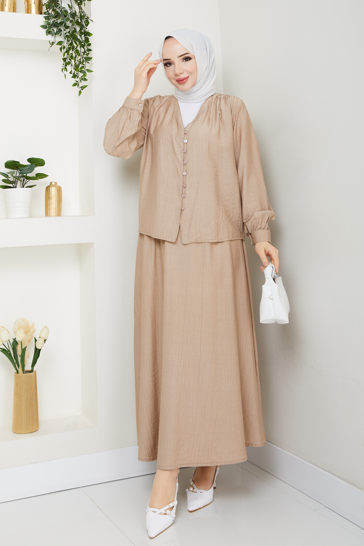 ÇİLEK DÜĞMELİ ETEKLİ TAKIM-VİZON