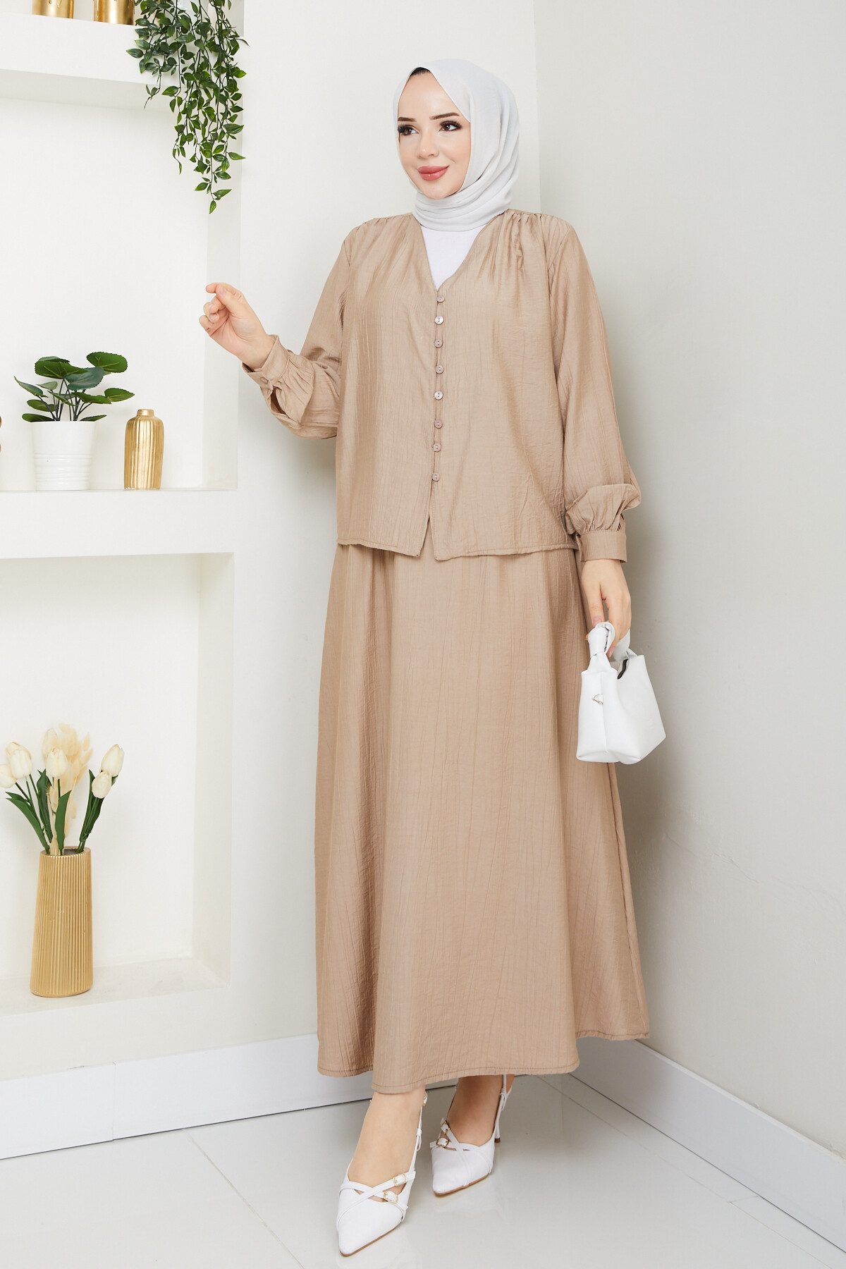 ÇİLEK DÜĞMELİ ETEKLİ TAKIM-VİZON