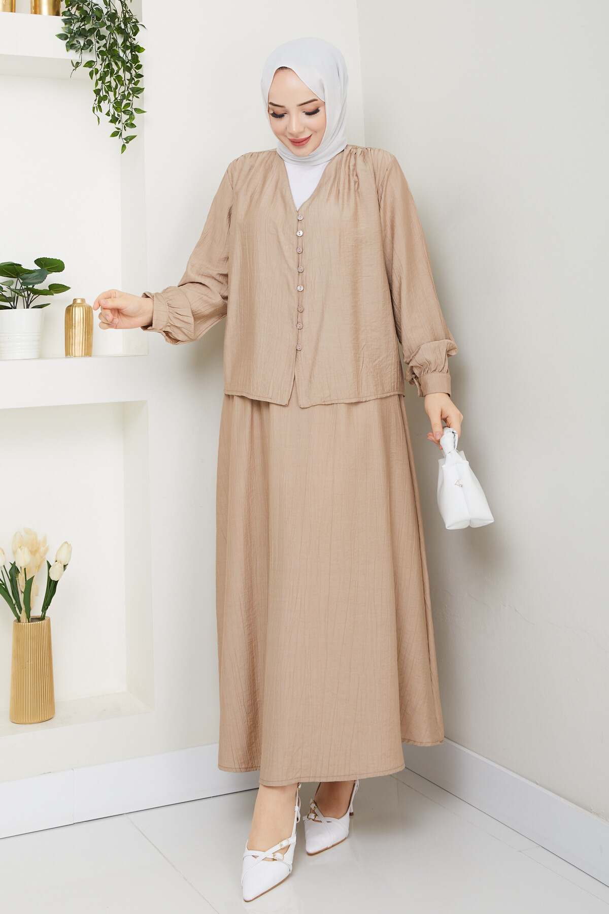 ÇİLEK DÜĞMELİ ETEKLİ TAKIM-VİZON