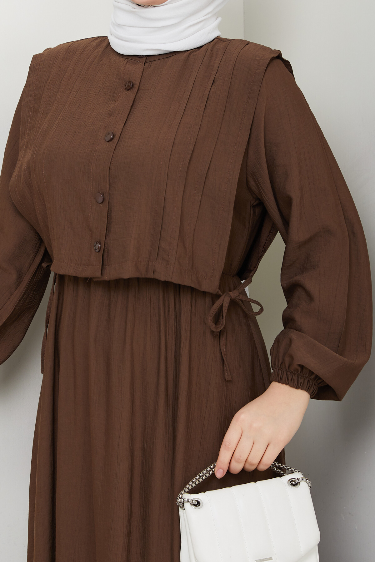 CROP BAĞLAMALI ELBİSE -ACI KAHVE