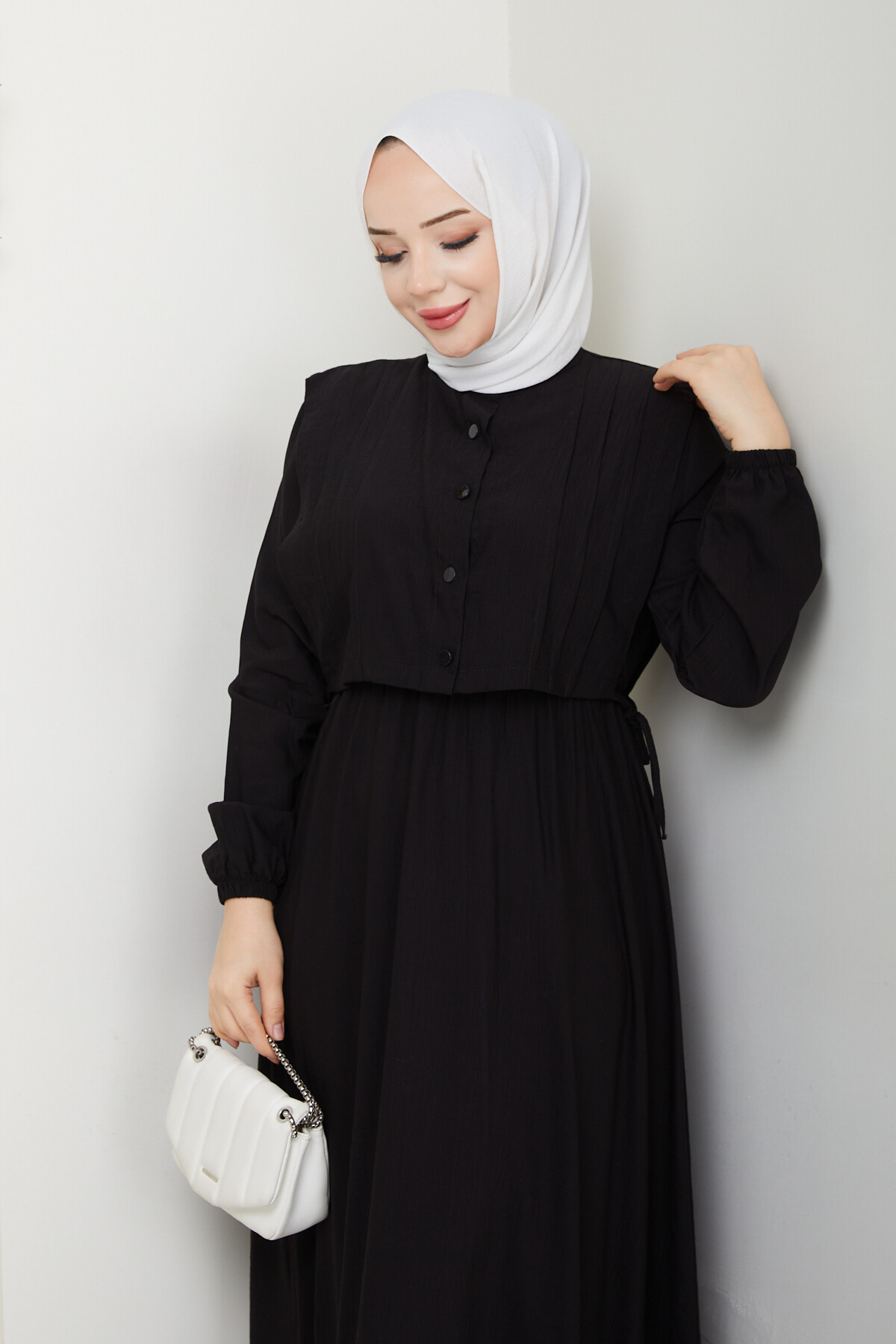 CROP BAĞLAMALI ELBİSE -SİYAH