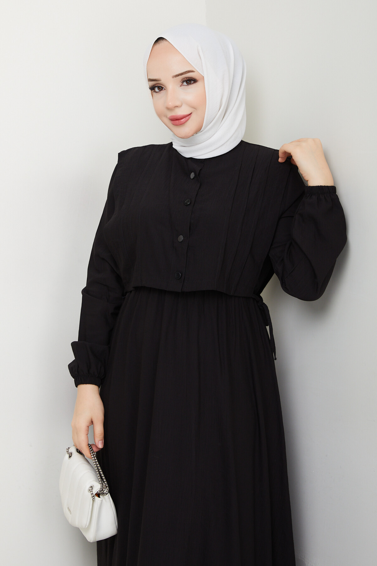 CROP BAĞLAMALI ELBİSE -SİYAH