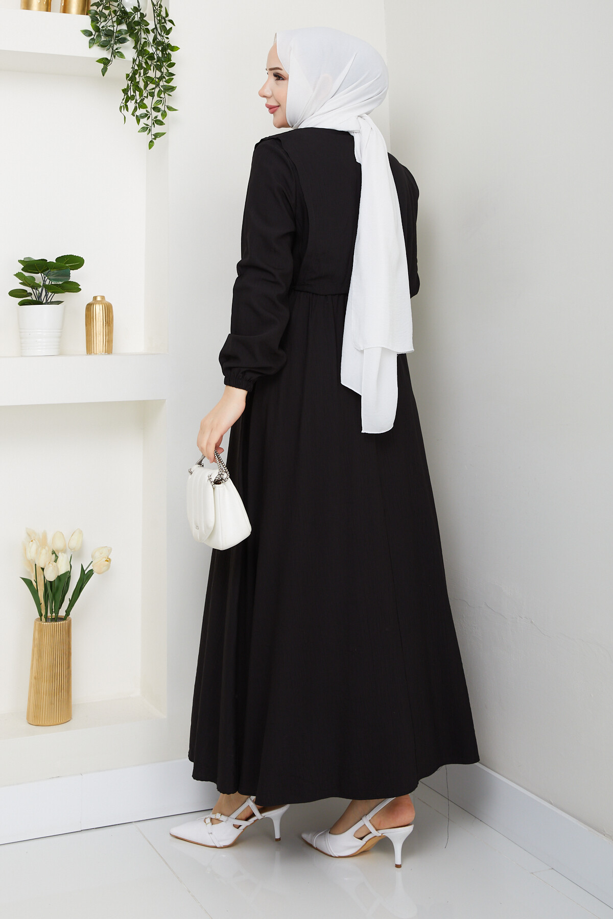 CROP BAĞLAMALI ELBİSE -SİYAH