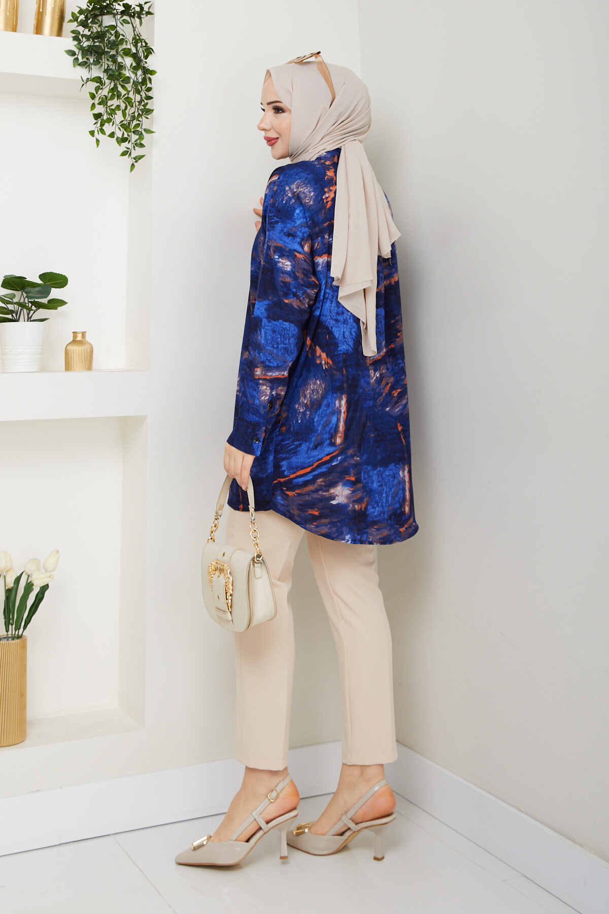 DAĞINIK DESEN GÖMLEK-LACİVERT