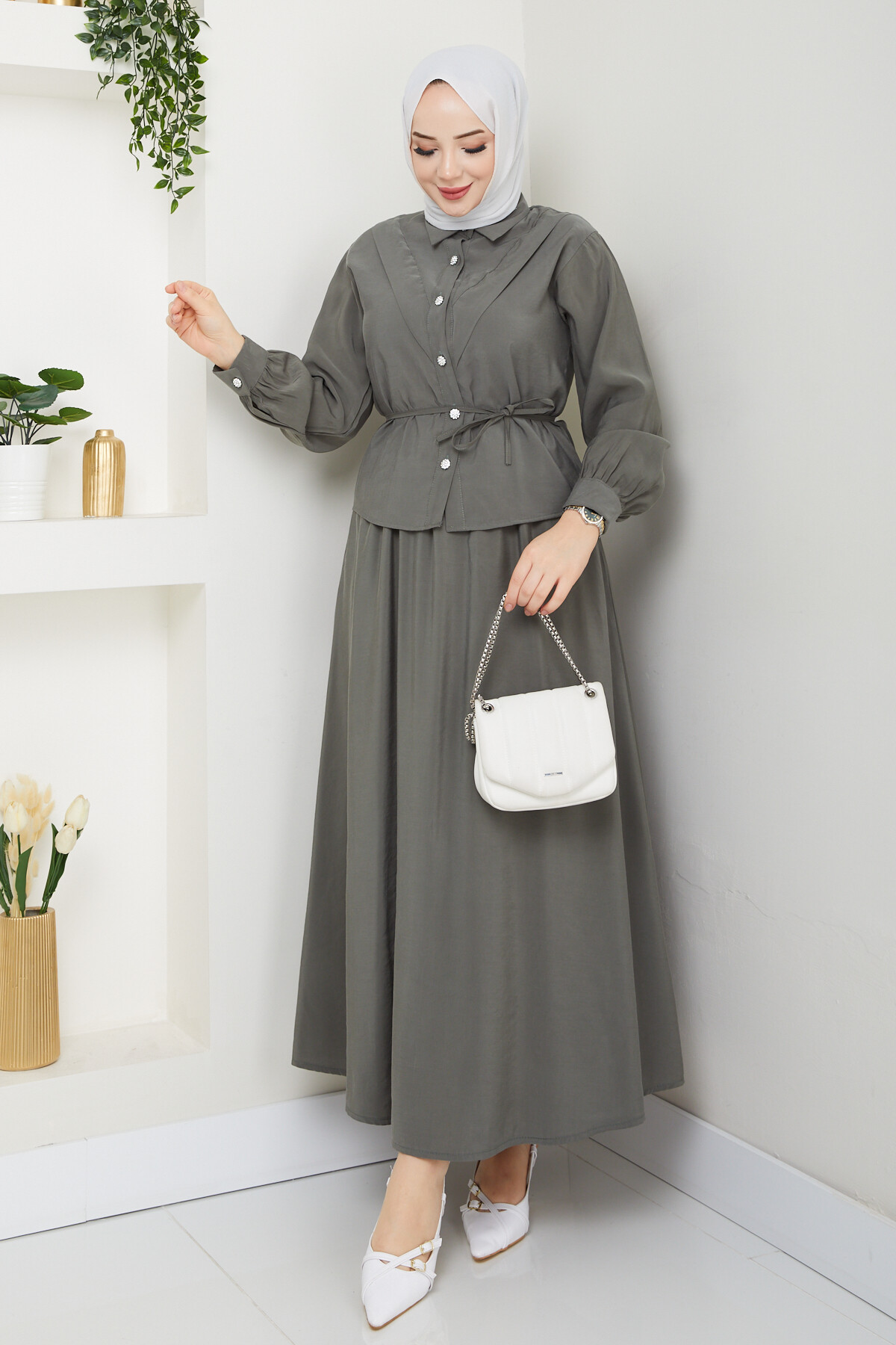 ELMAS DÜĞMELİ ETEKLİ TAKIM-HAKİ