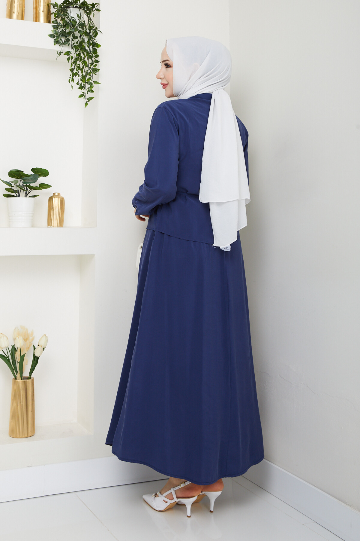 ELMAS DÜĞMELİ ETEKLİ TAKIM-LACİVERT