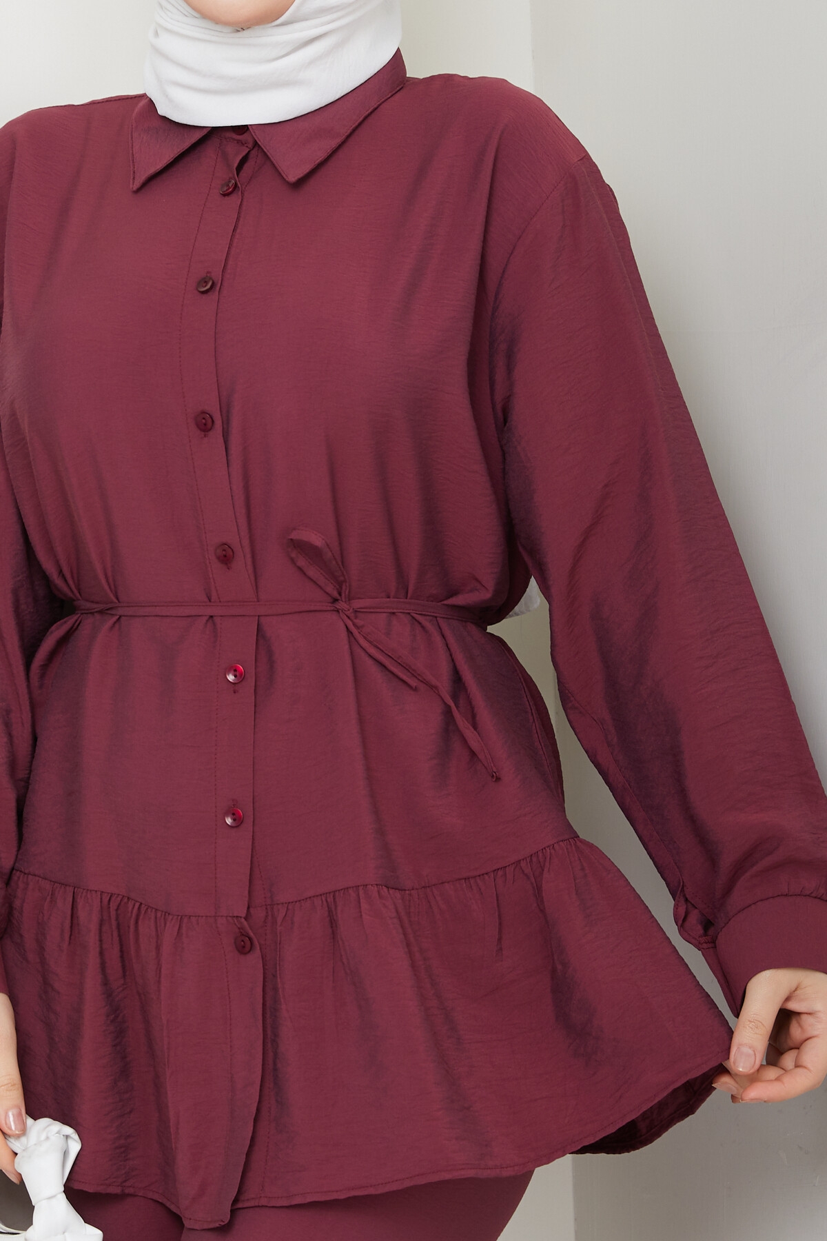 ETEK BÜZGÜ DETAY PANTOLONLU TAKIM - BORDO