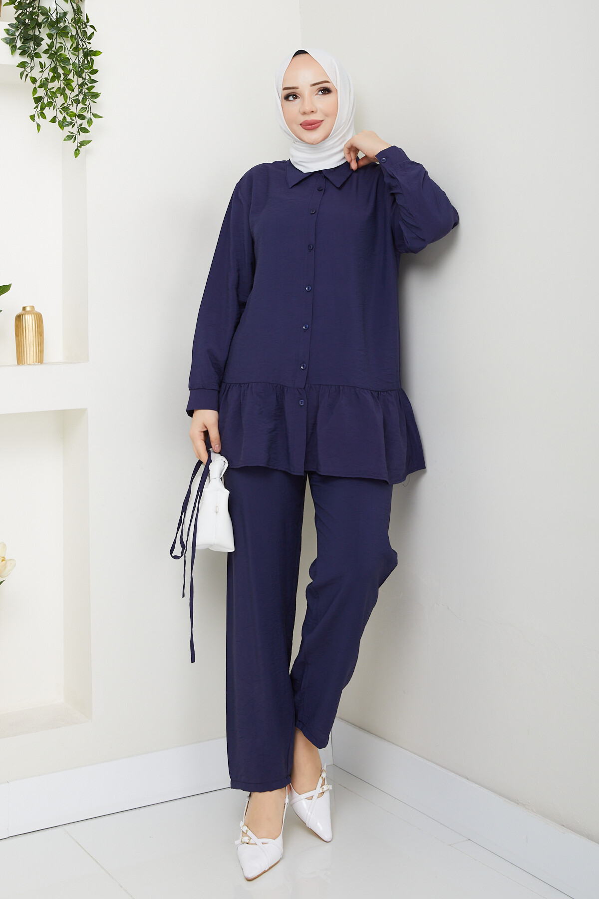 ETEK BÜZGÜ DETAY PANTOLONLU TAKIM - LACİVERT