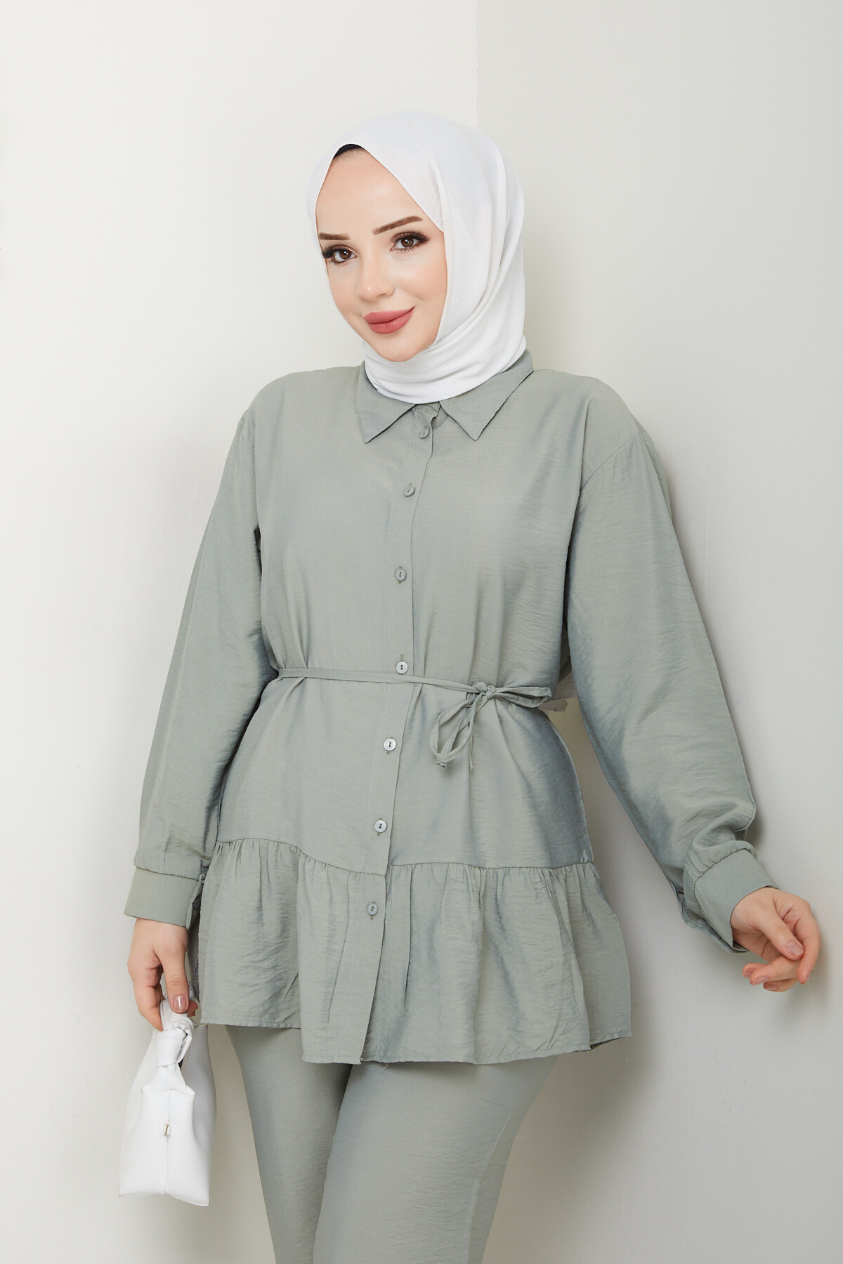 ETEK BÜZGÜ DETAY PANTOLONLU TAKIM - MİNT YEŞİLİ