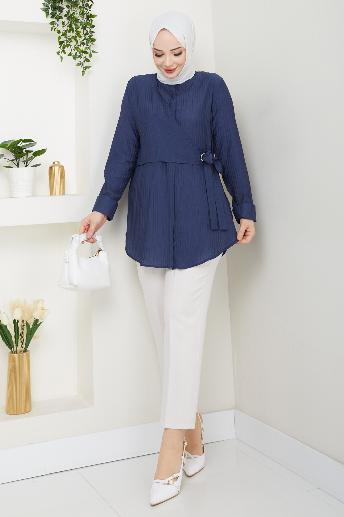 FİTİLLİ KUŞ GÖZÜ GÖMLEK-LACİVERT