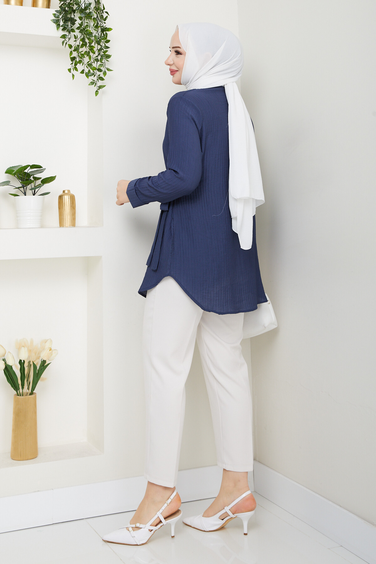 FİTİLLİ KUŞ GÖZÜ GÖMLEK-LACİVERT