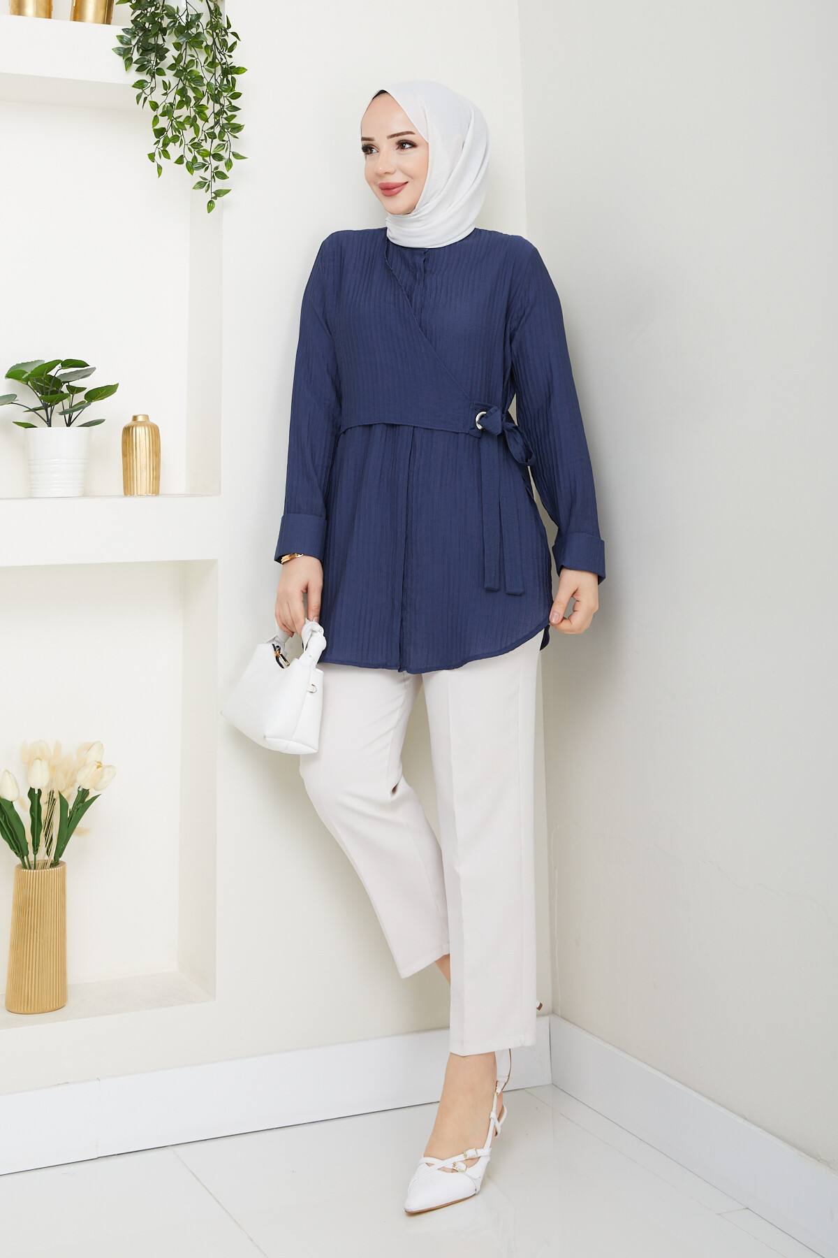 FİTİLLİ KUŞ GÖZÜ GÖMLEK-LACİVERT